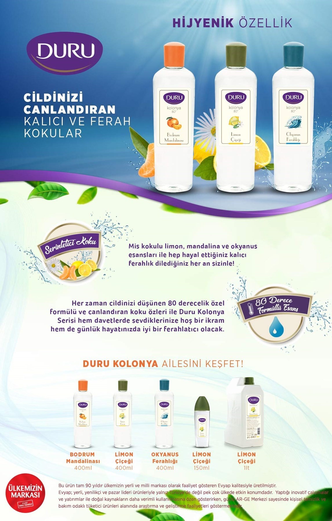 Duru Okyanus Kolonya Pet Şişe (400 ml)