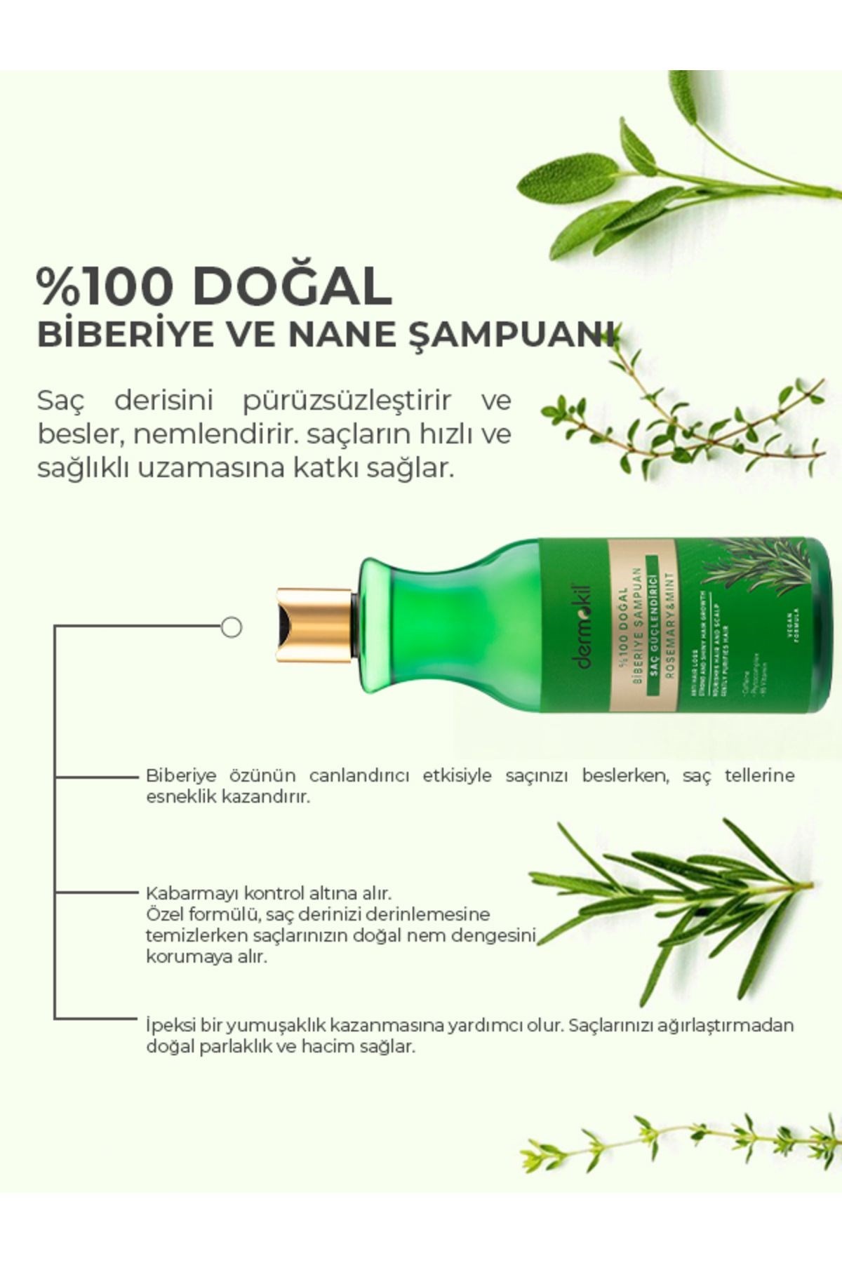 Dermokil %100 Doğal Biberiye Saç Güçlendirici Şampuan 400 ml