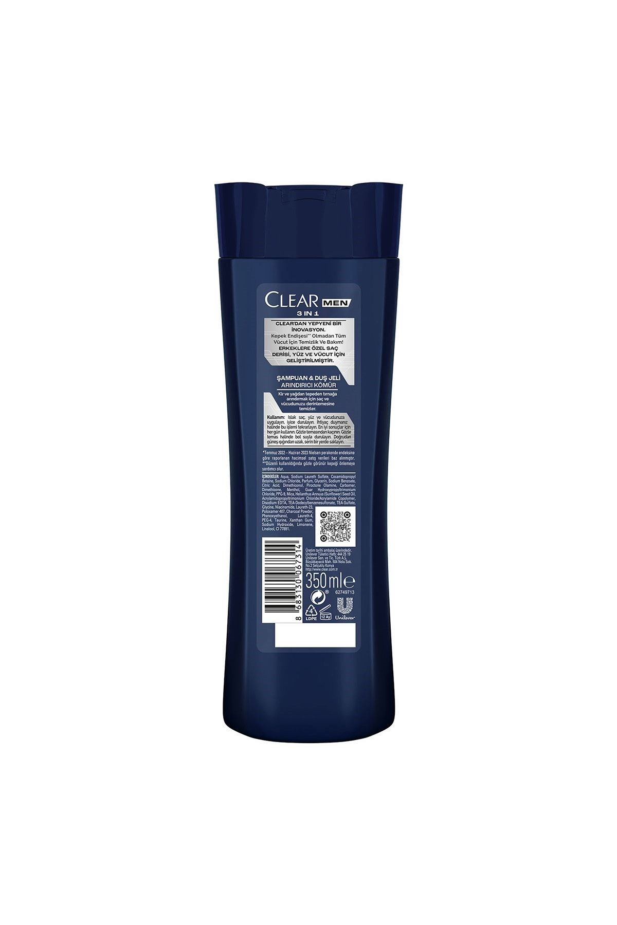 Clear Men 3 In 1 Şampuan & Duş Jeli Arındırıcı Kömür Saç Yüz Vücut Için 350 ml X2