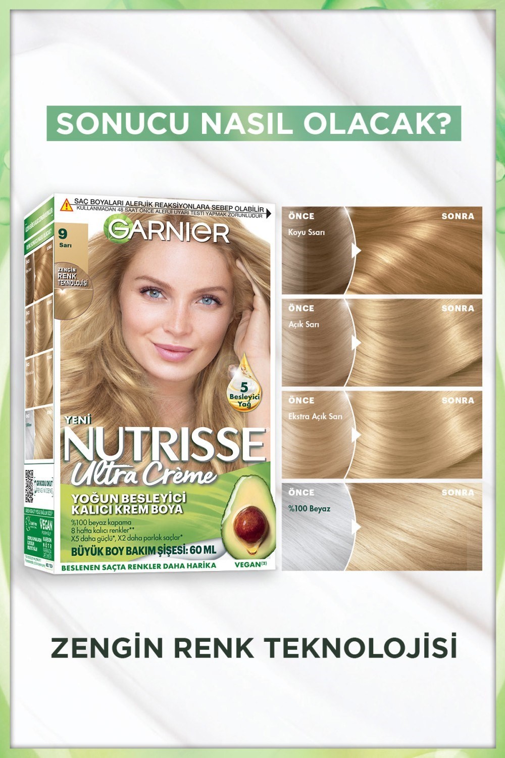 Garnier Nutrisse Yoğun Besleyici Kalıcı Krem Saç Boyası 9 Sarı