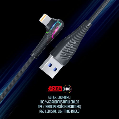 Syrox C106 Lightning 2.0A RGB LED Kablo