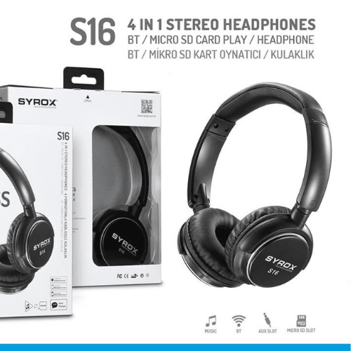 Syrox S16 Kulaküstü Kablosuz Bluetooth Kulaklık Hafıza Kartı Girişli - Siyah