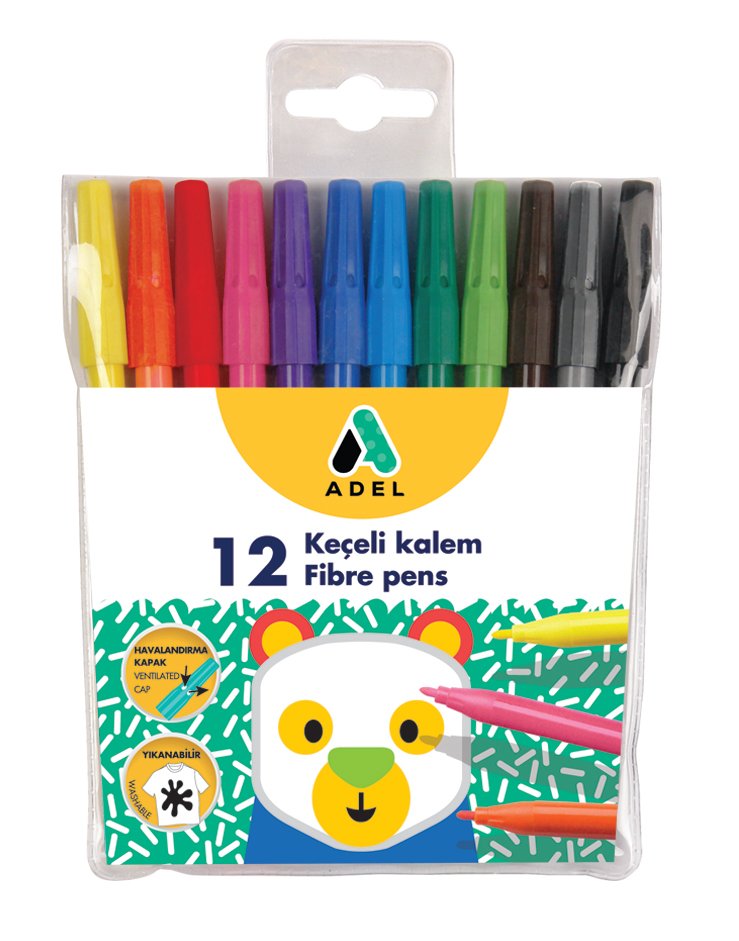 Adel Keçeli Kalem 12 Renk Yıkanabilir