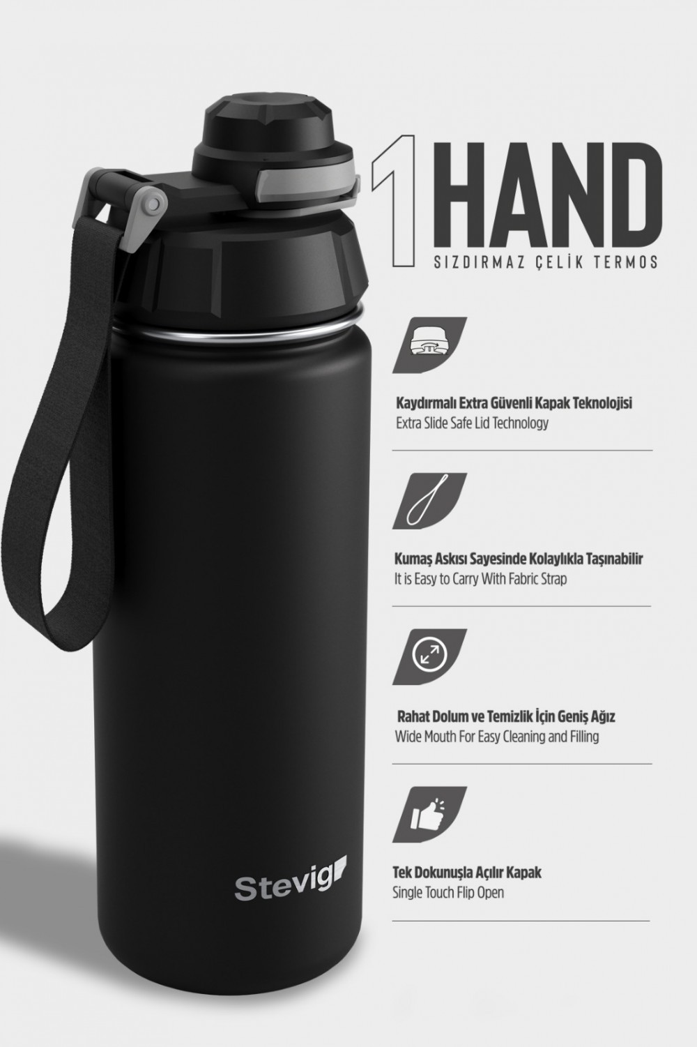 Stevig Çelik Termos Sızdırmaz 500 ml.Green 1 Hand leak Kod: st-208