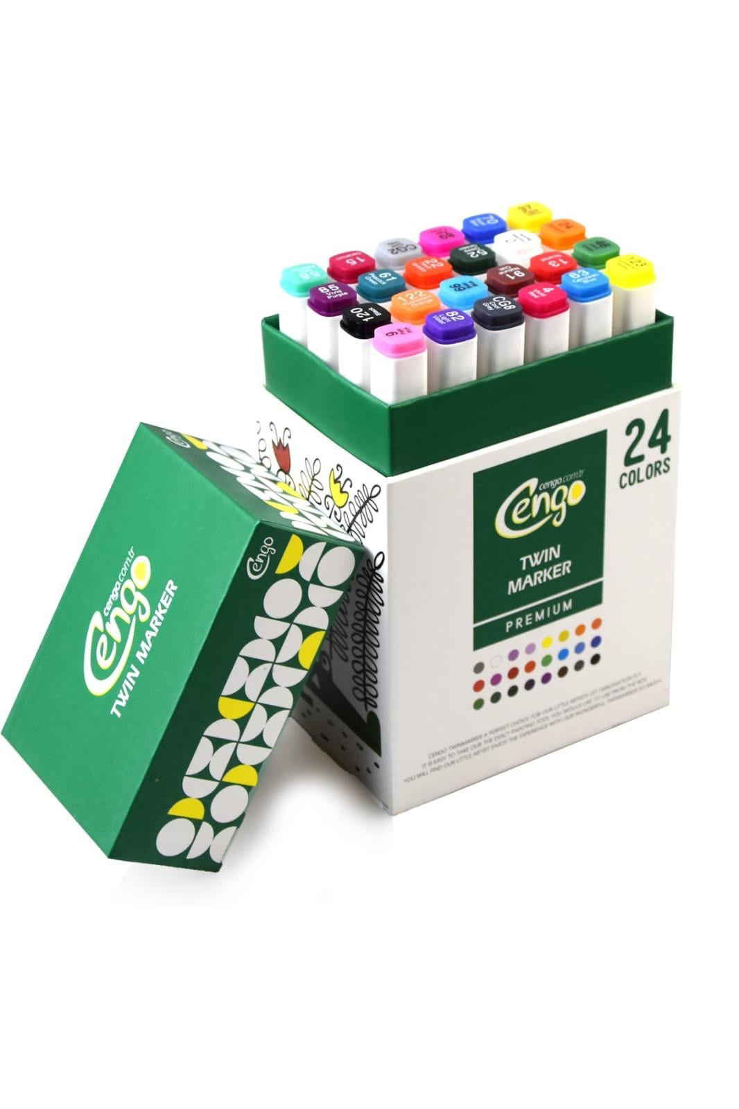 Cengo Twin Touch Marker 24 Renk Premium Çift Taraflı Stantlı Kutulu Kod:CGO-131)