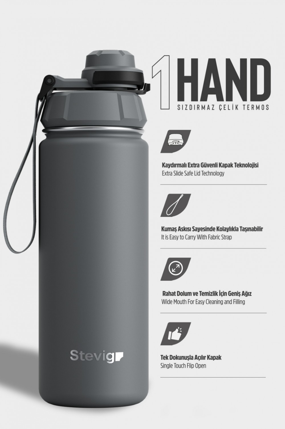 Stevig Çelik Termos Sızdırmaz 500 ml.Green 1 Hand leak Kod: st-208