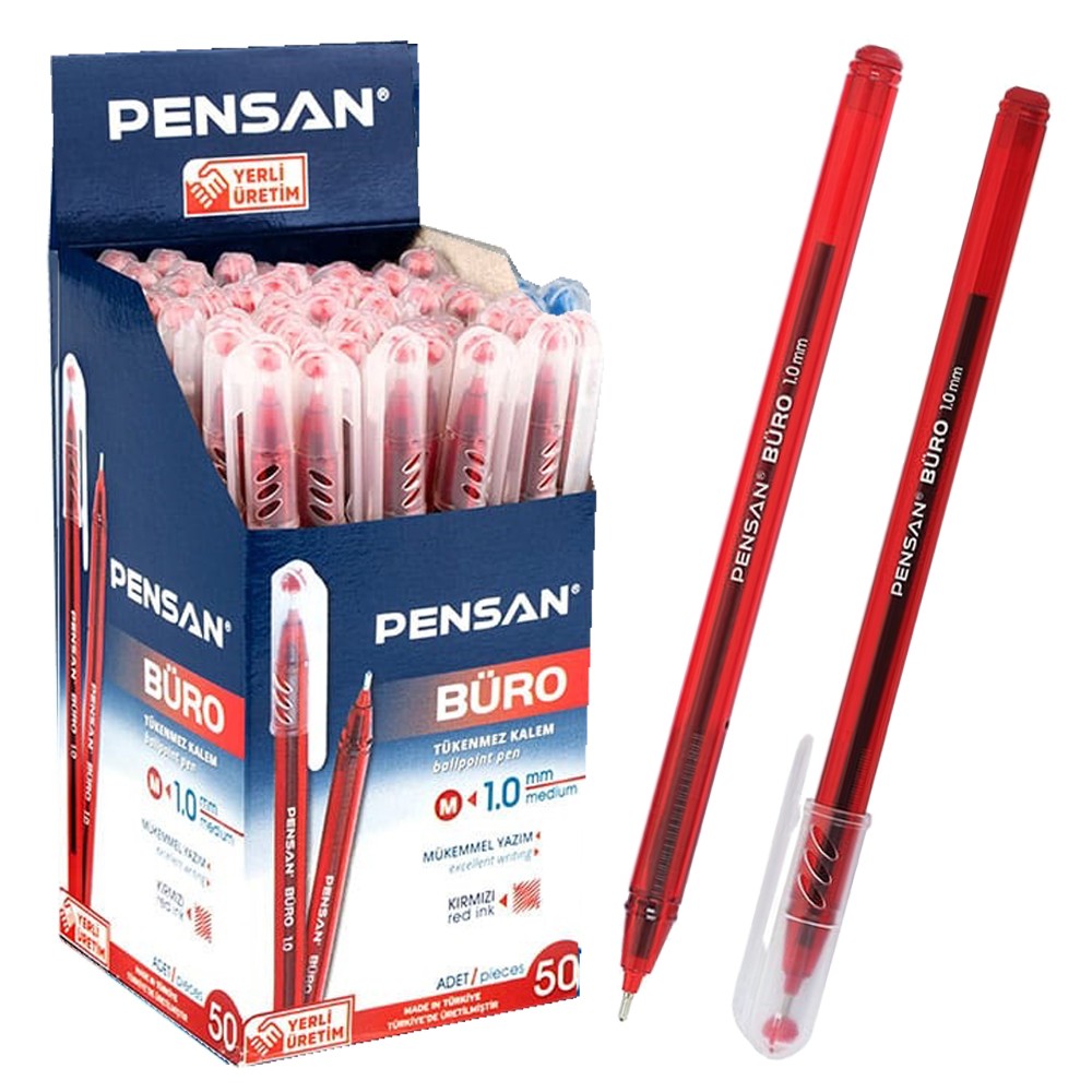 Pensan Büro Tükenmez Kalem 1.0 mm Kırmızı 50'li Paket (Üretici Kod: 2270)