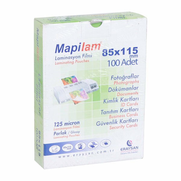 Mapilam Laminasyon Filmi 125 Micron 85x115 mm.Parlak 100'lü paket