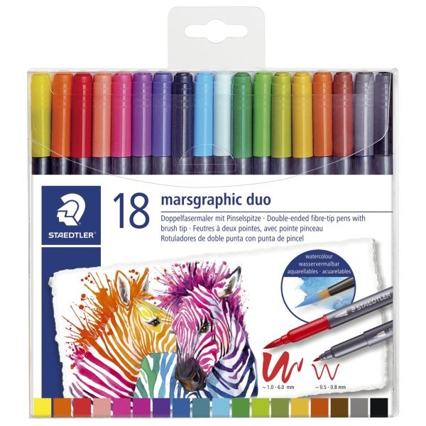 Staedtler Çift Uçlu Keçeli Kalem 18 Renk Set (0.5 mm - 3 mm) kod: 3001-TB18
