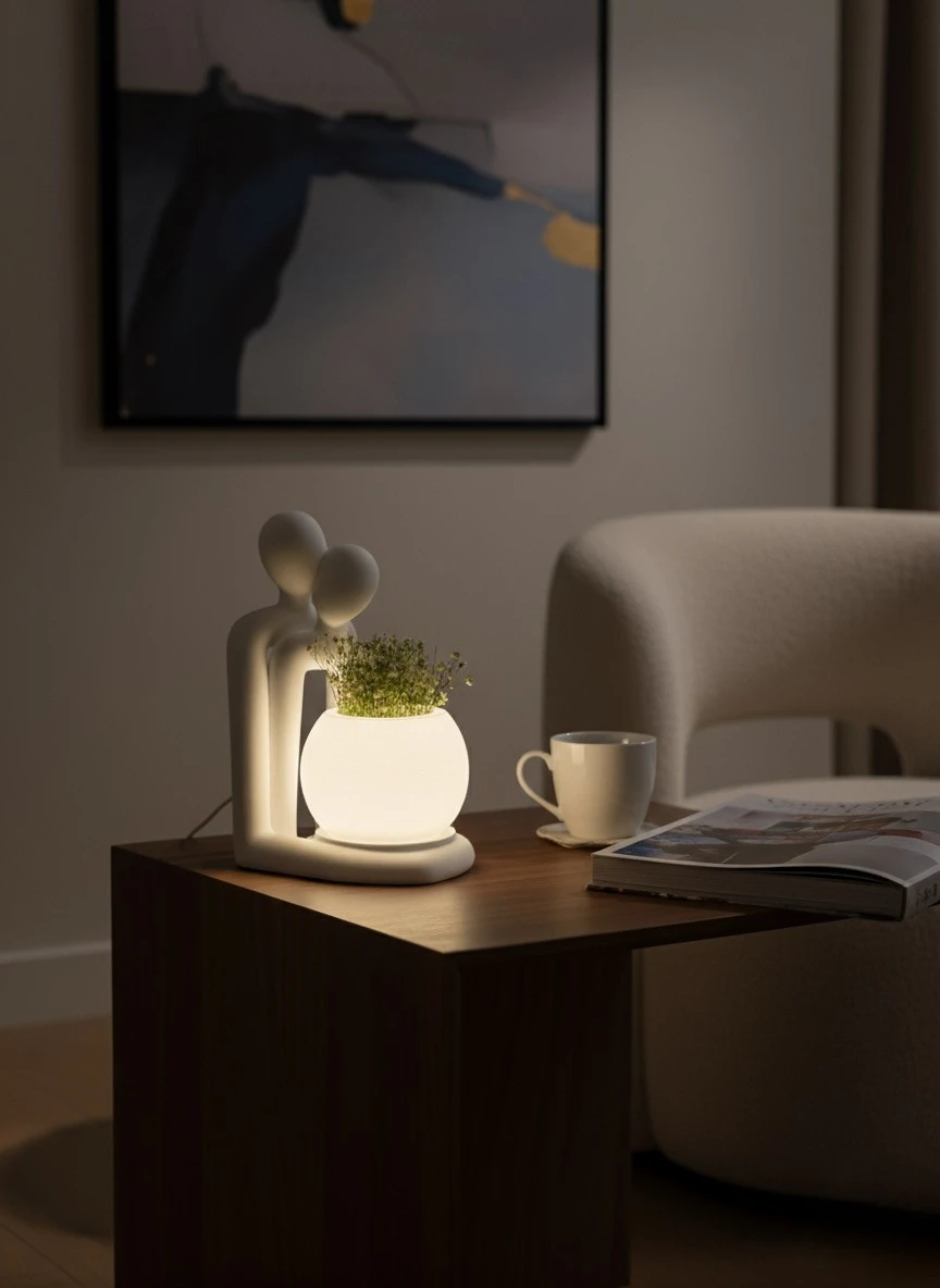 Lofony Love serisi ışıklı saksı & figür (Gün Işığı)