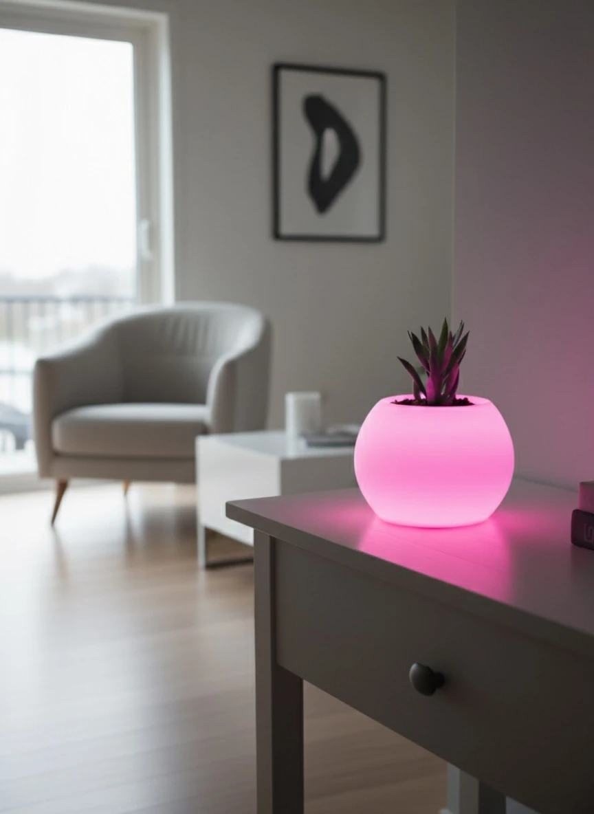 Moon Şarjlı Dekoratif Masaüstü Işıklı Lamba Saksı (RGB)