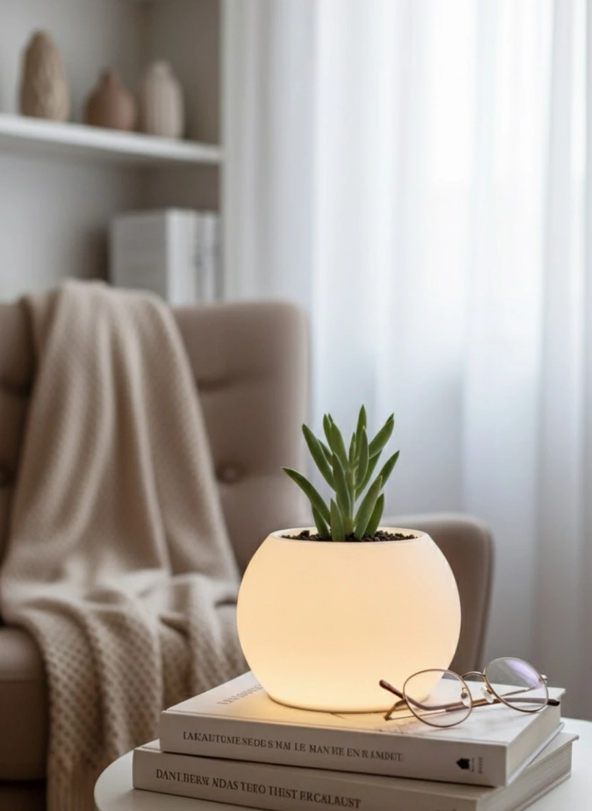 Moon Şarjlı Dekoratif Masaüstü Işıklı Lamba Saksı (Gün Işığı)