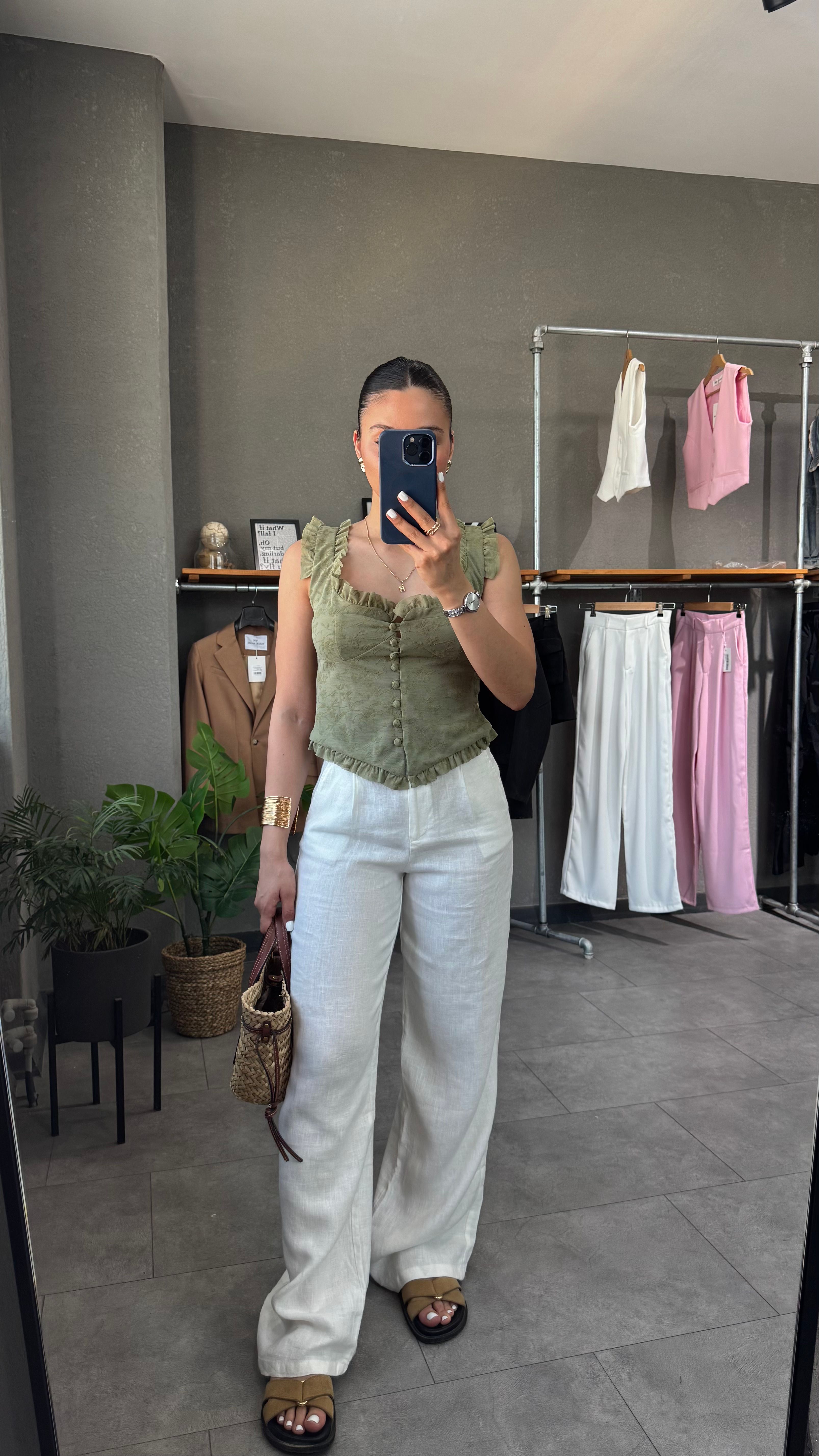 Fırfır Detaylı Dantel Korse Bluz