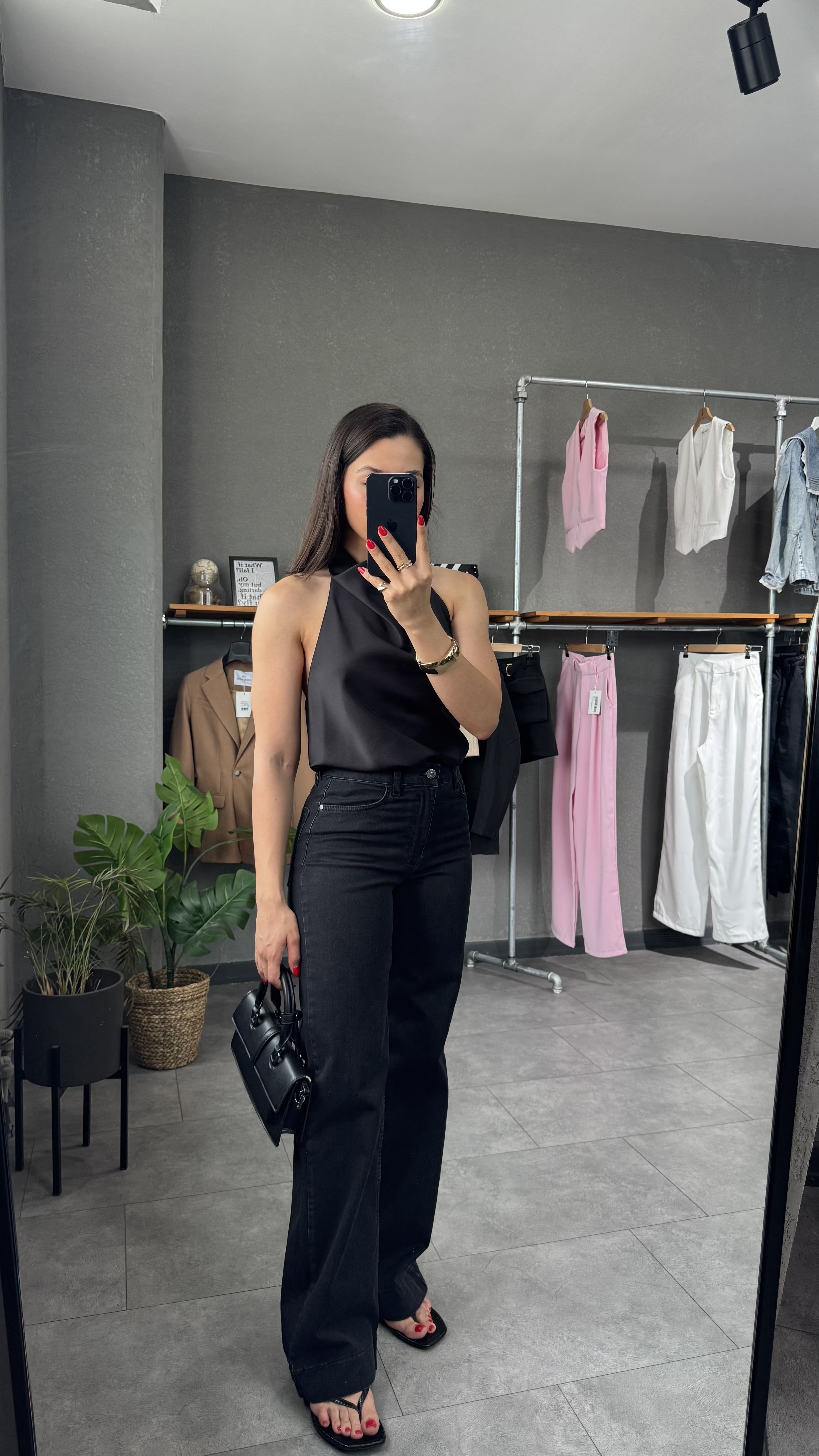 Yüksek Bel Paça Detaylı Wide Leg Jean