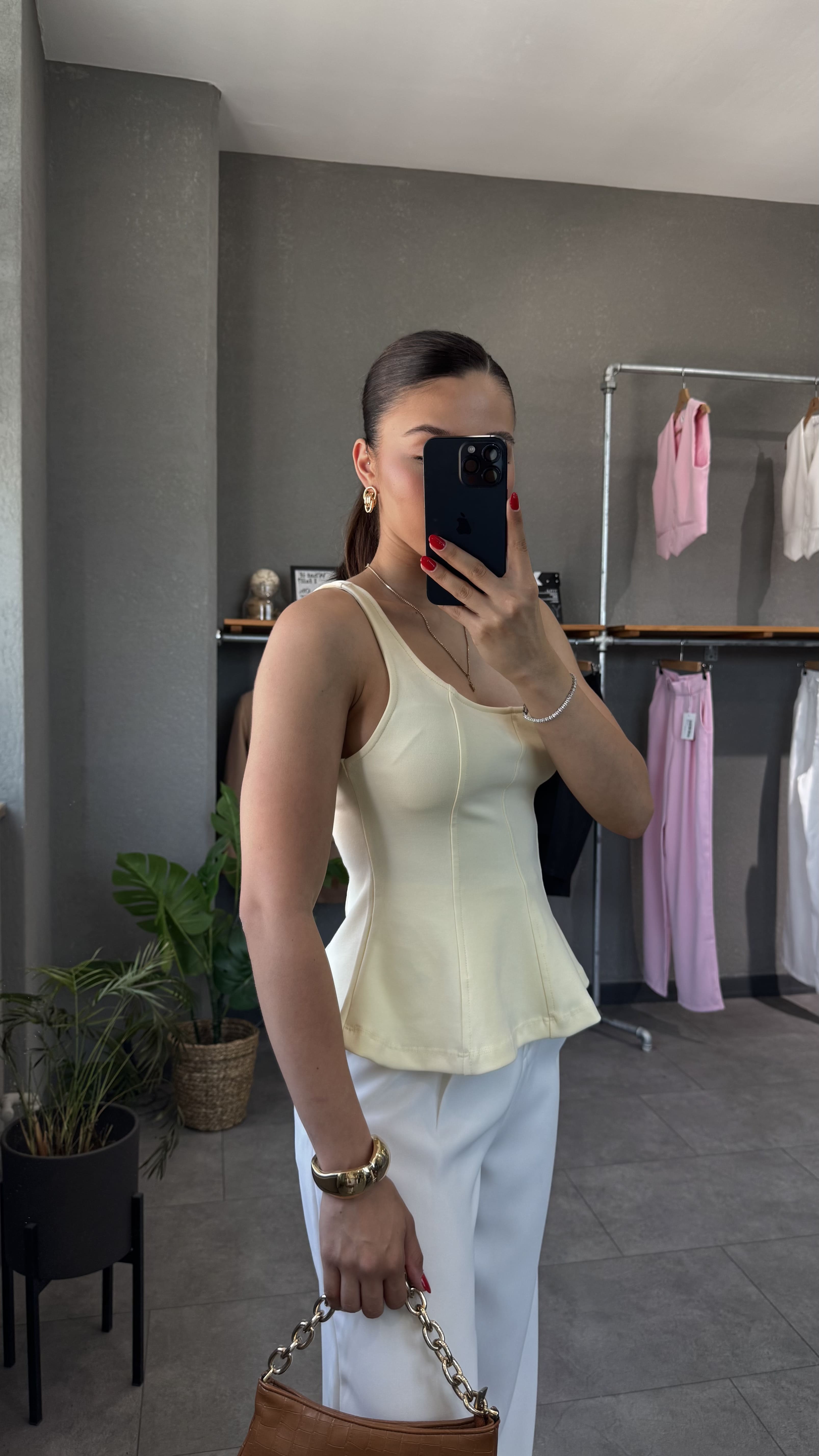 Kalın Askılı Peplum Bluz