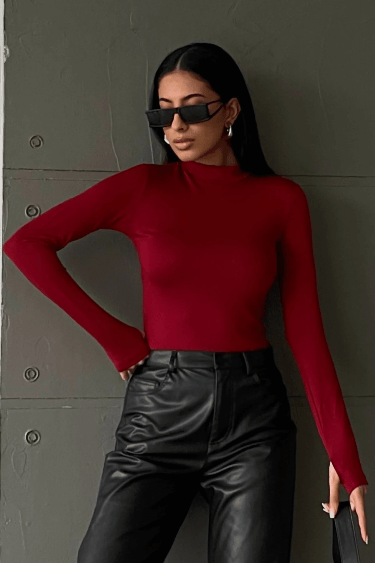 Balıkçı Yaka Kadın Bordo Parmak Detaylı Bluz