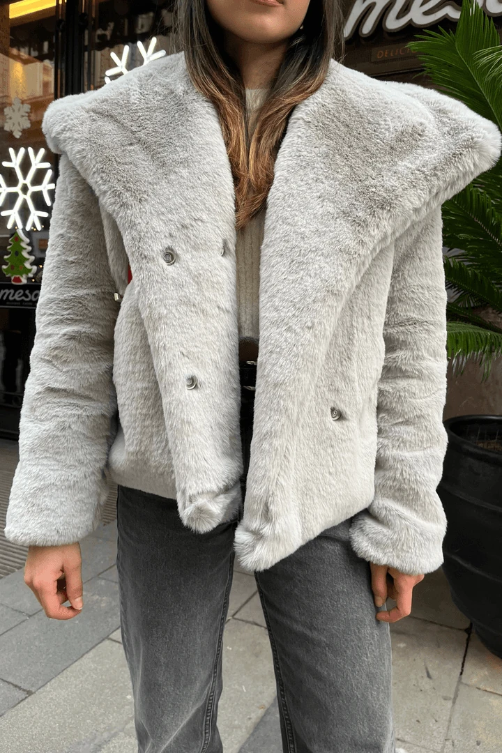 İçi Astarlı Gri Kadın Kürk