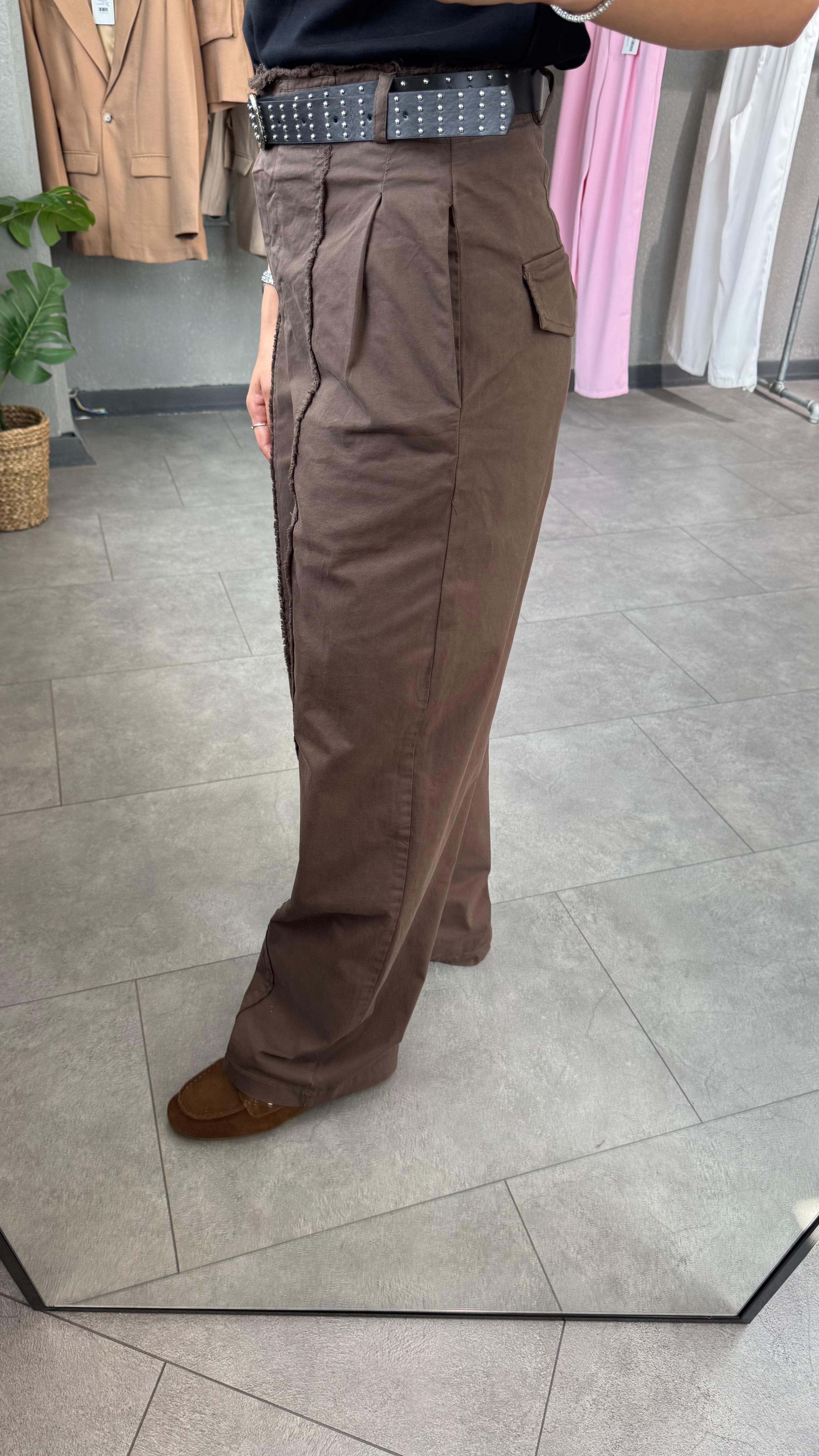 Kemerli Yüksek Bel Straight Pantolon