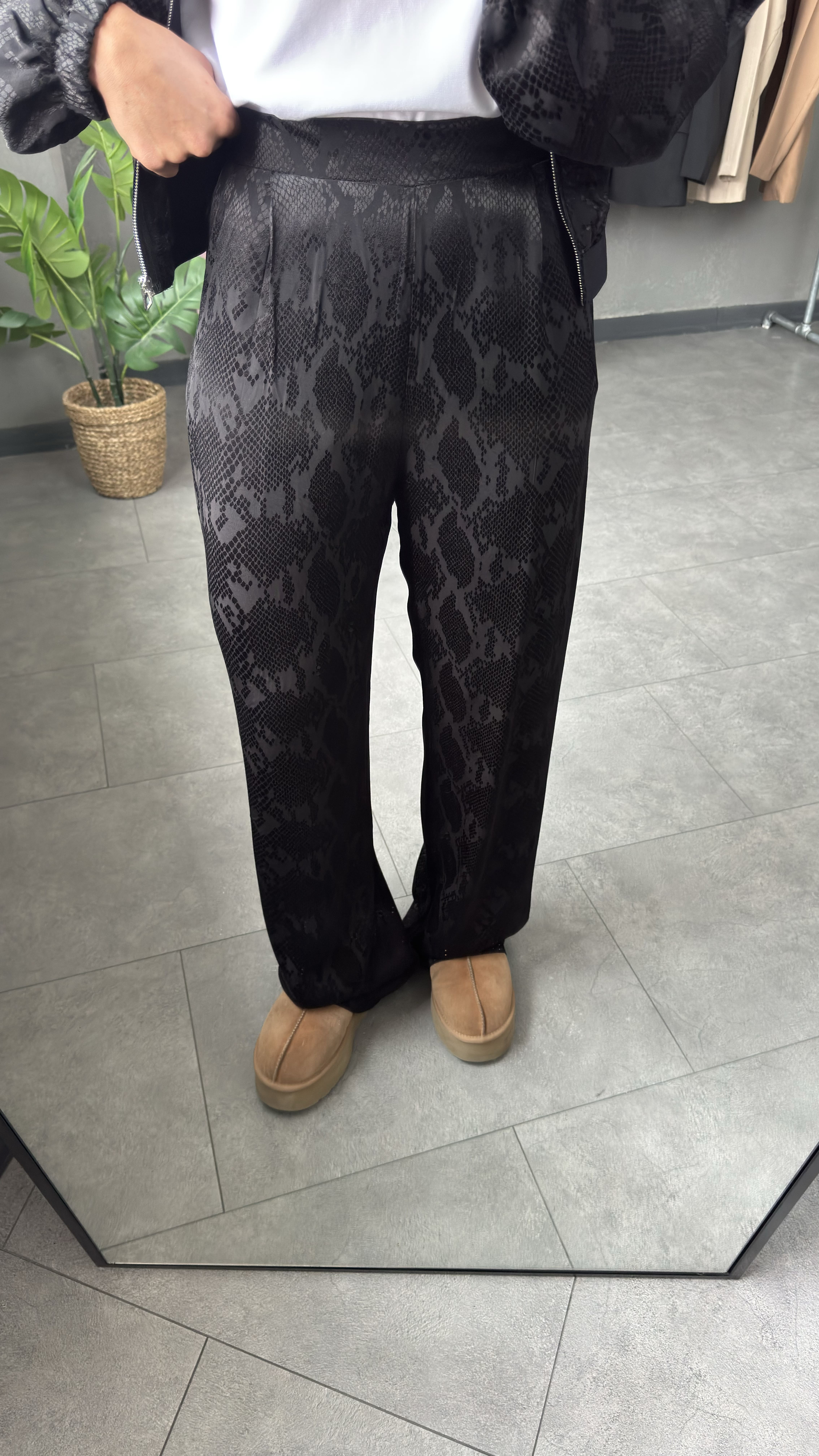 Yılan Desenli Saten Bomber Ceket Pantolon Takım