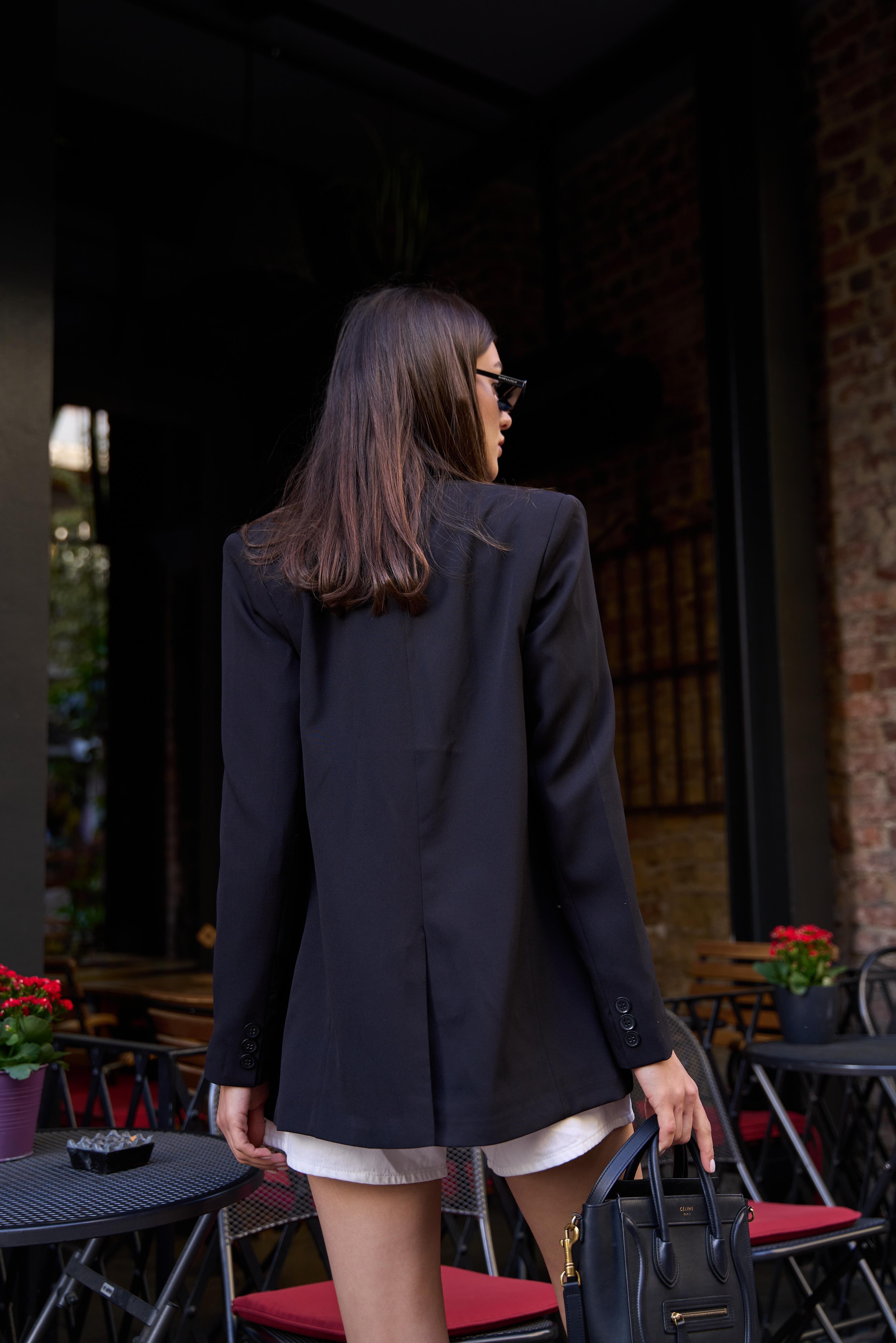 Loose Fit Feminen Siyah Kadın Blazer Ceket