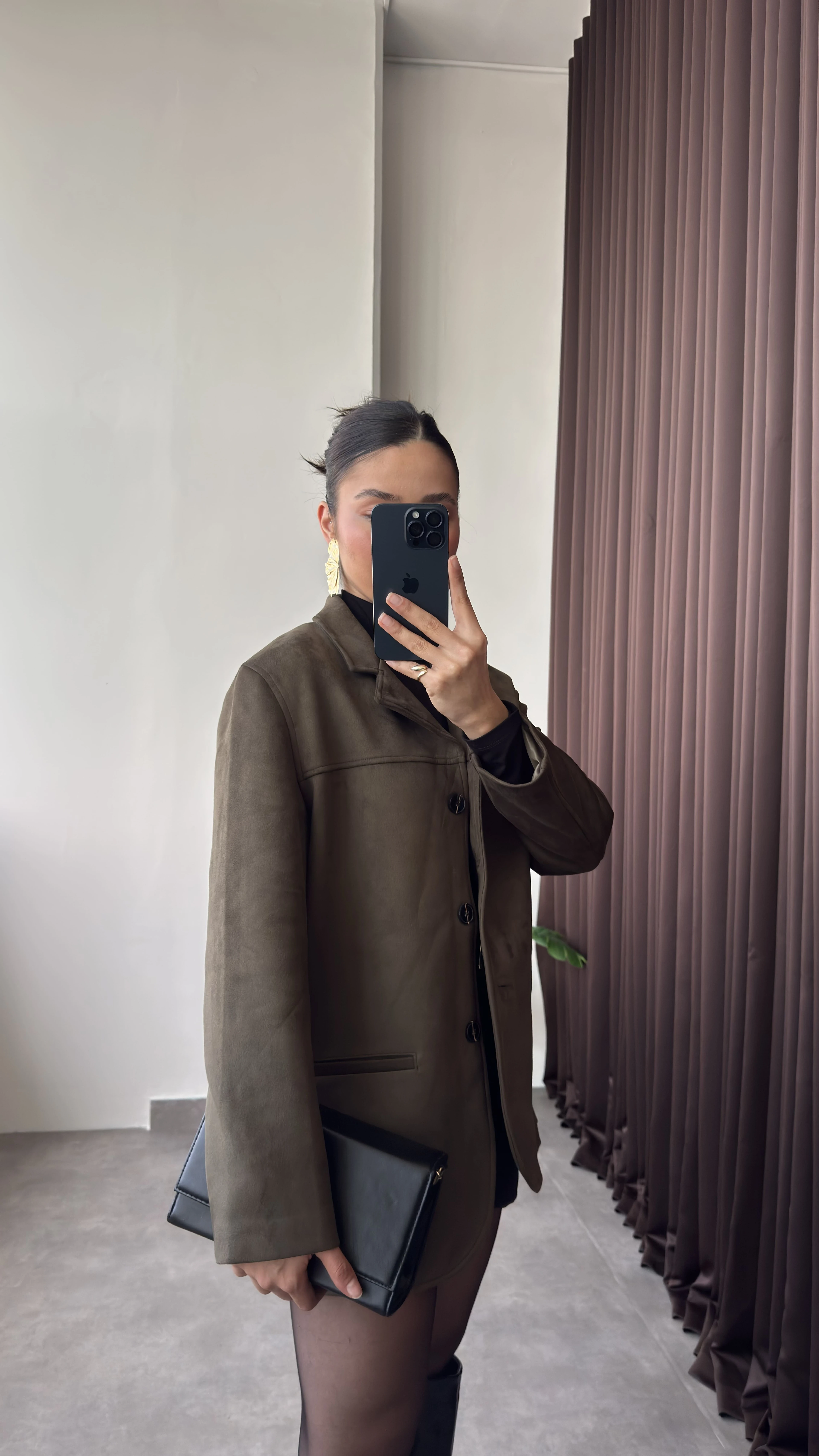 Süet Haki Kadın Blazer Ceket