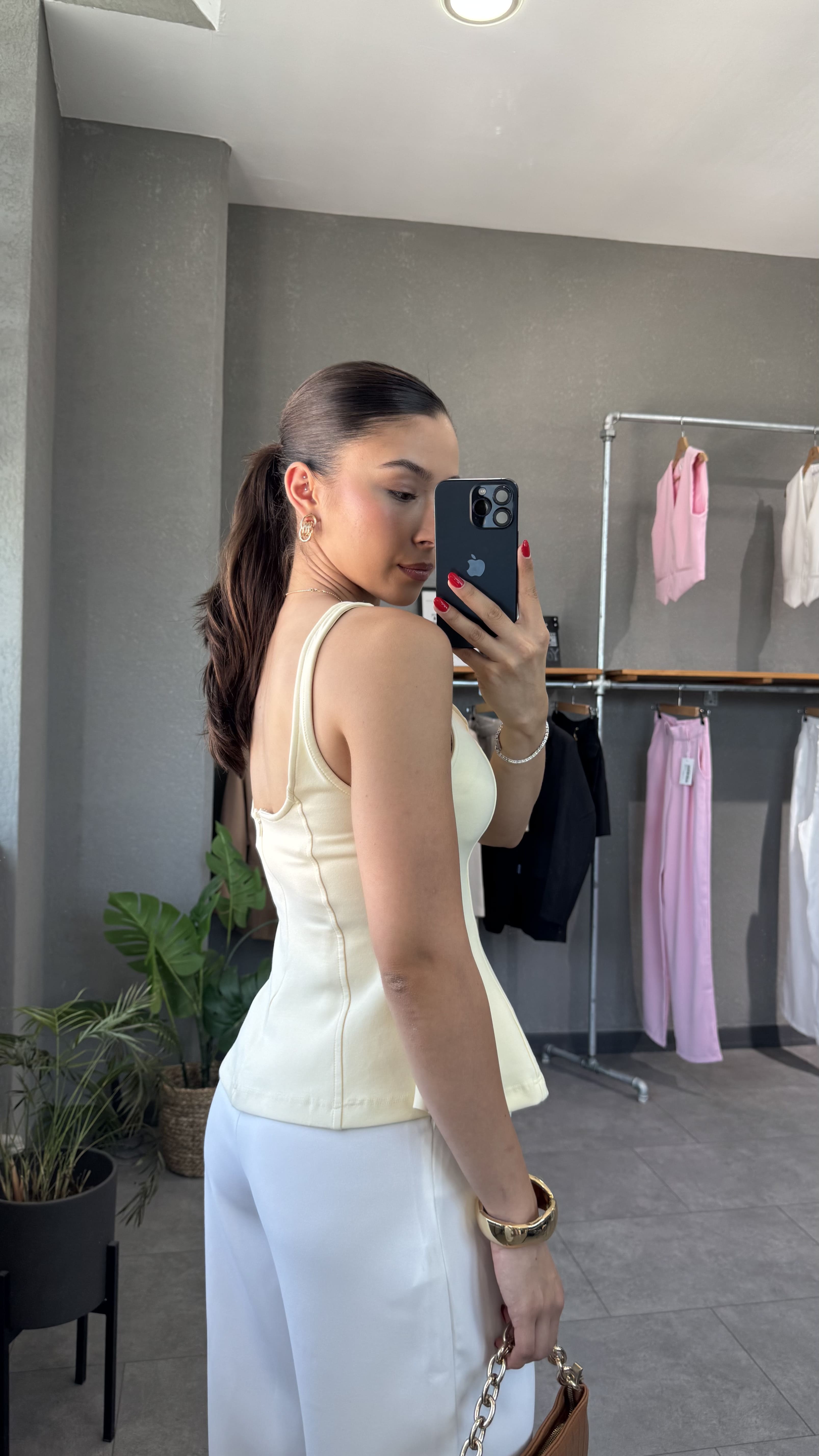 Kalın Askılı Peplum Bluz