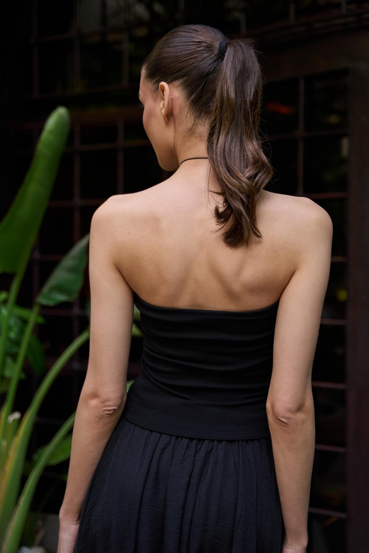 Straplez Siyah Kadın Crop Top