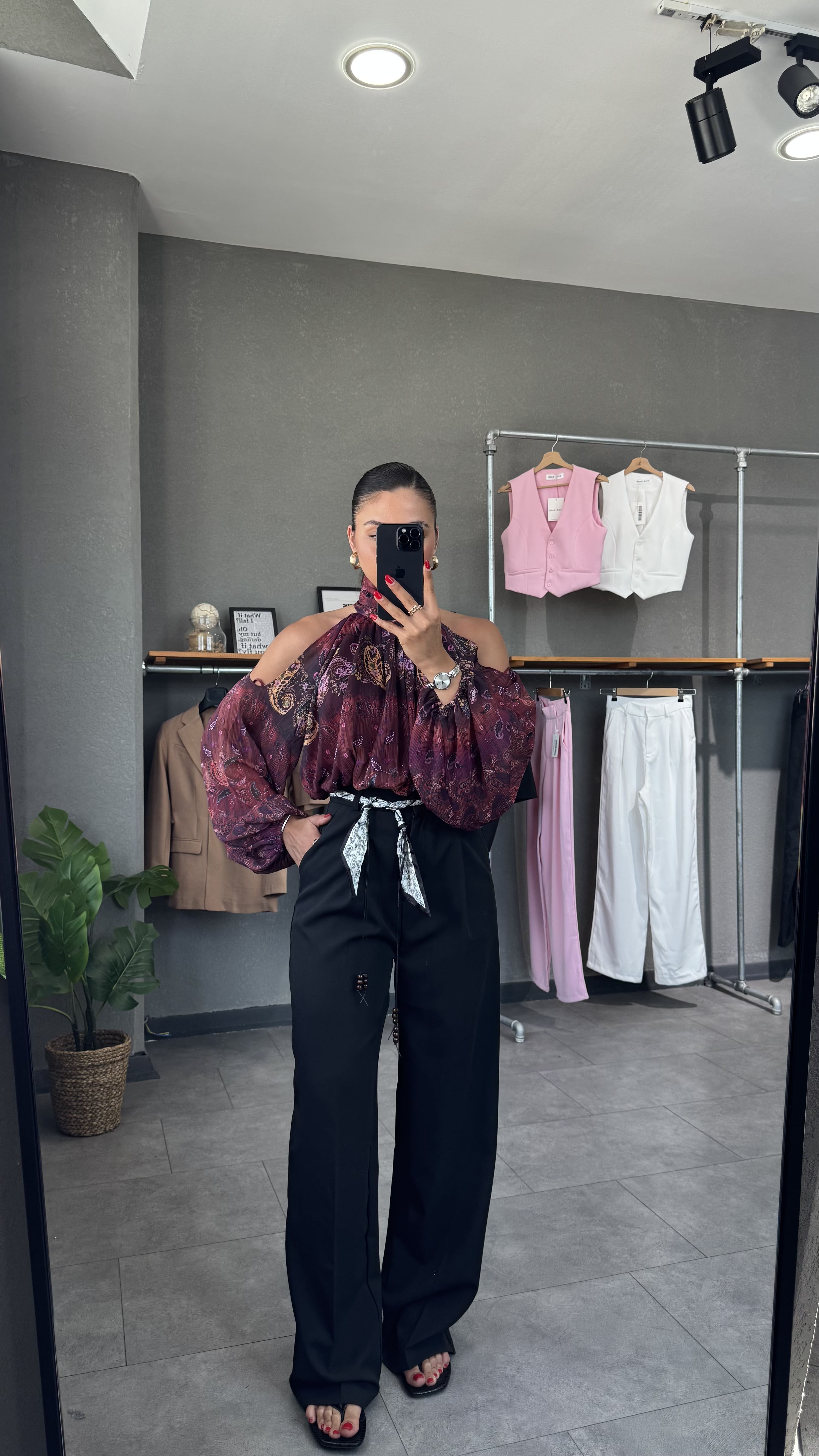 Fular kemerli Yüksek Bel Pileli Palazzo Pantolon