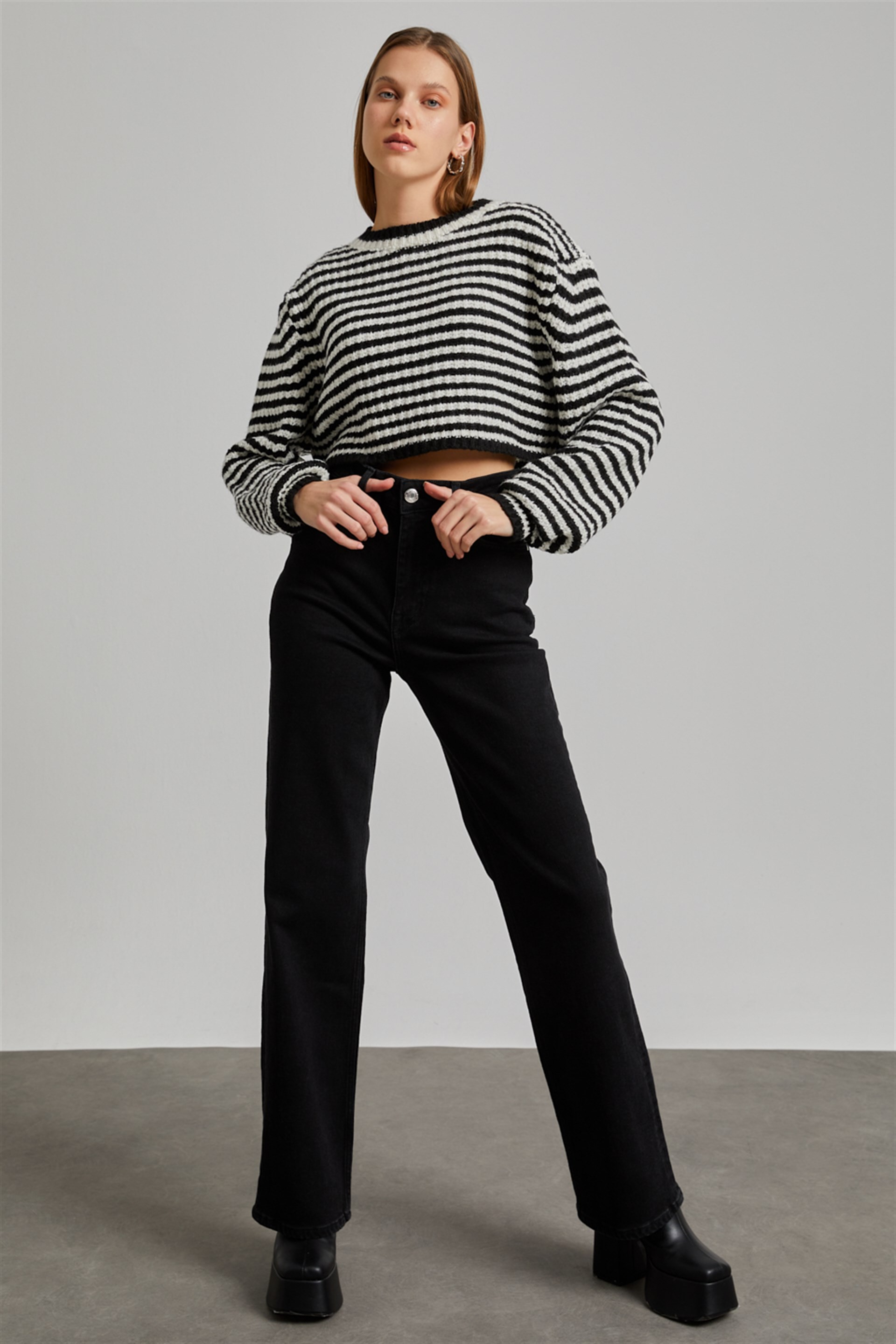 Kadın Siyah Yüksek Bel Wide Leg Signature Jean