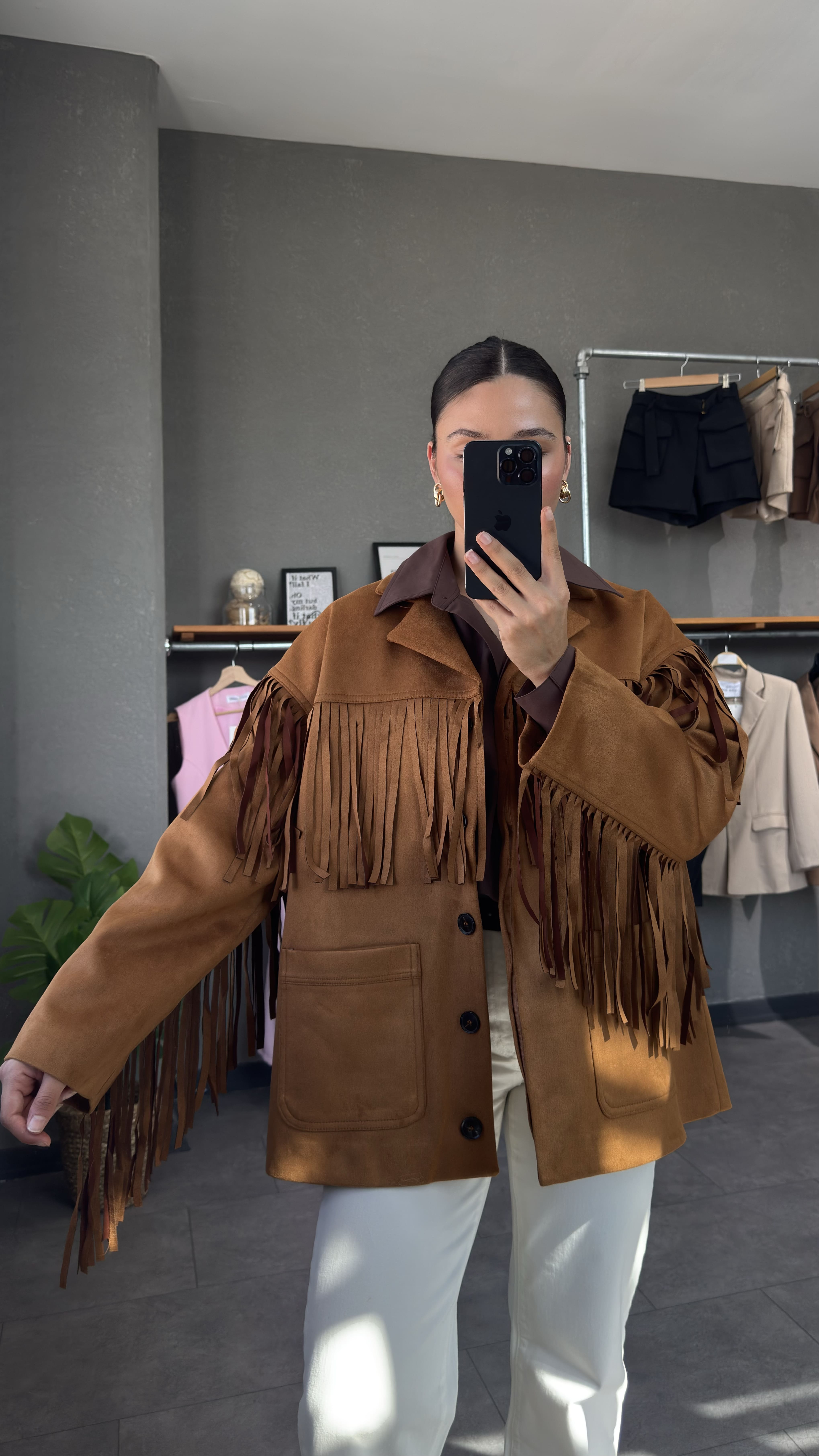 Püsküllü Kovboy Süet Ceket