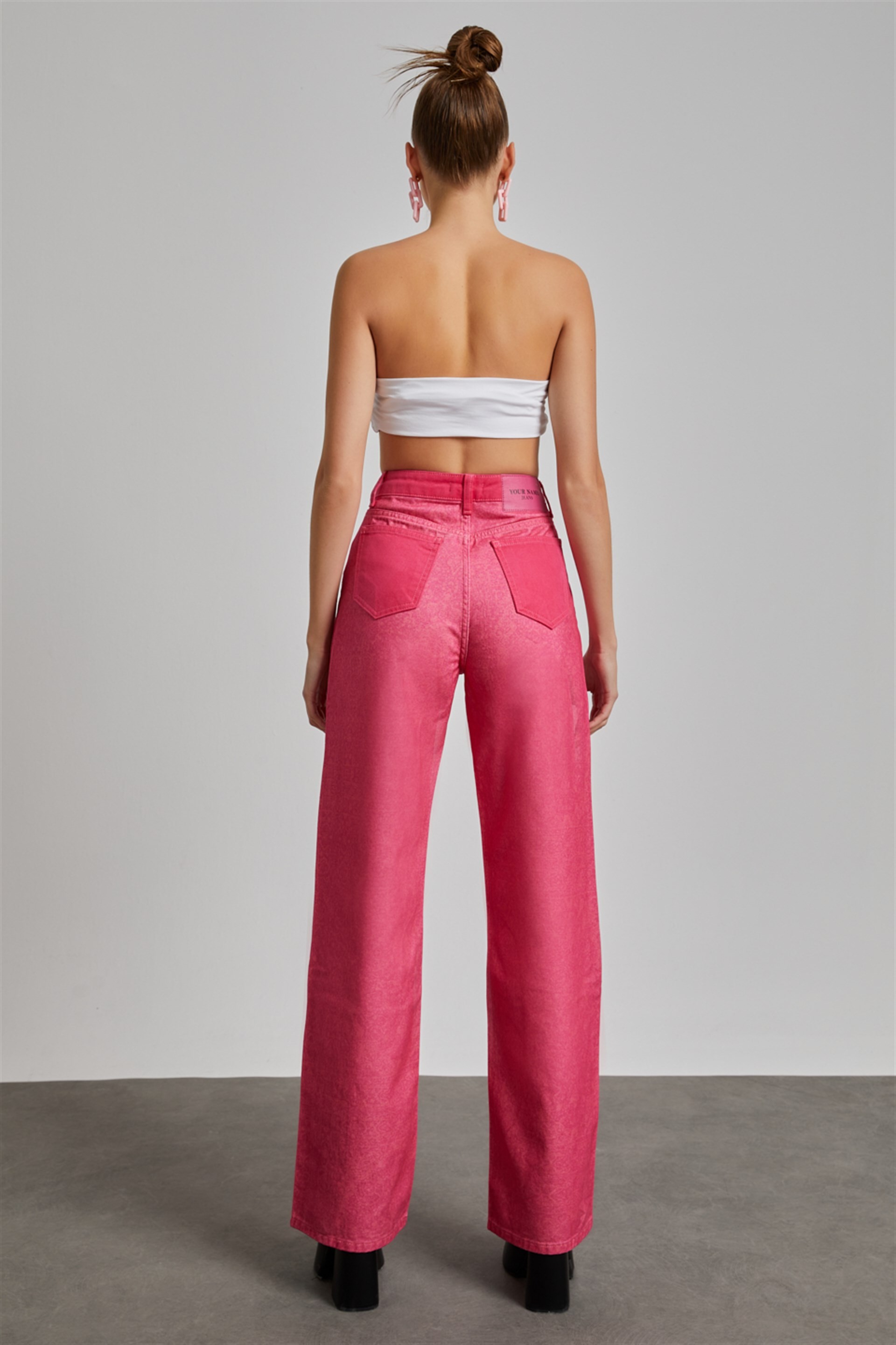 Kadın Fuşya Yüksek Bel Bol Paça Wide Leg Signature Jean