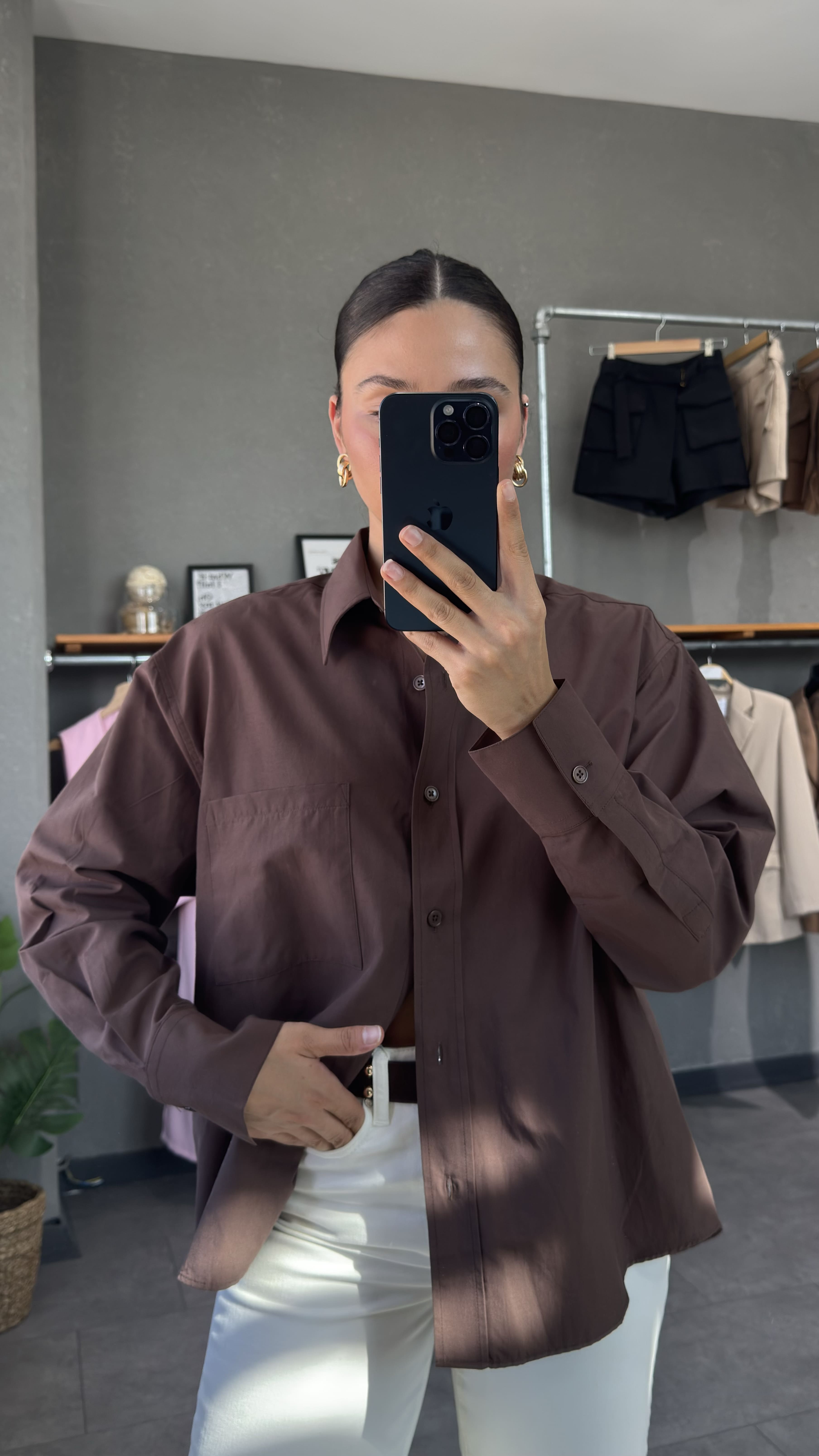 Oversize Kahve Kadın Gömlek