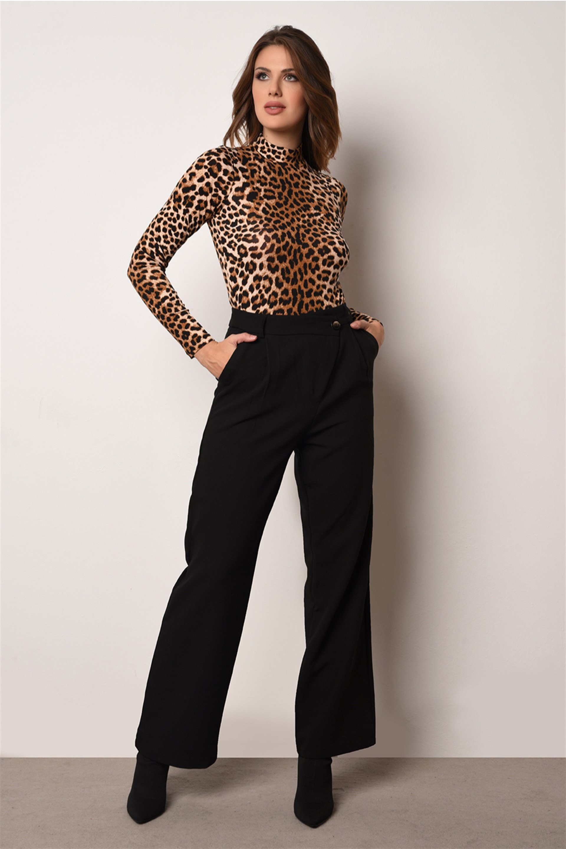 Kadın Kahverengi Leopar Body