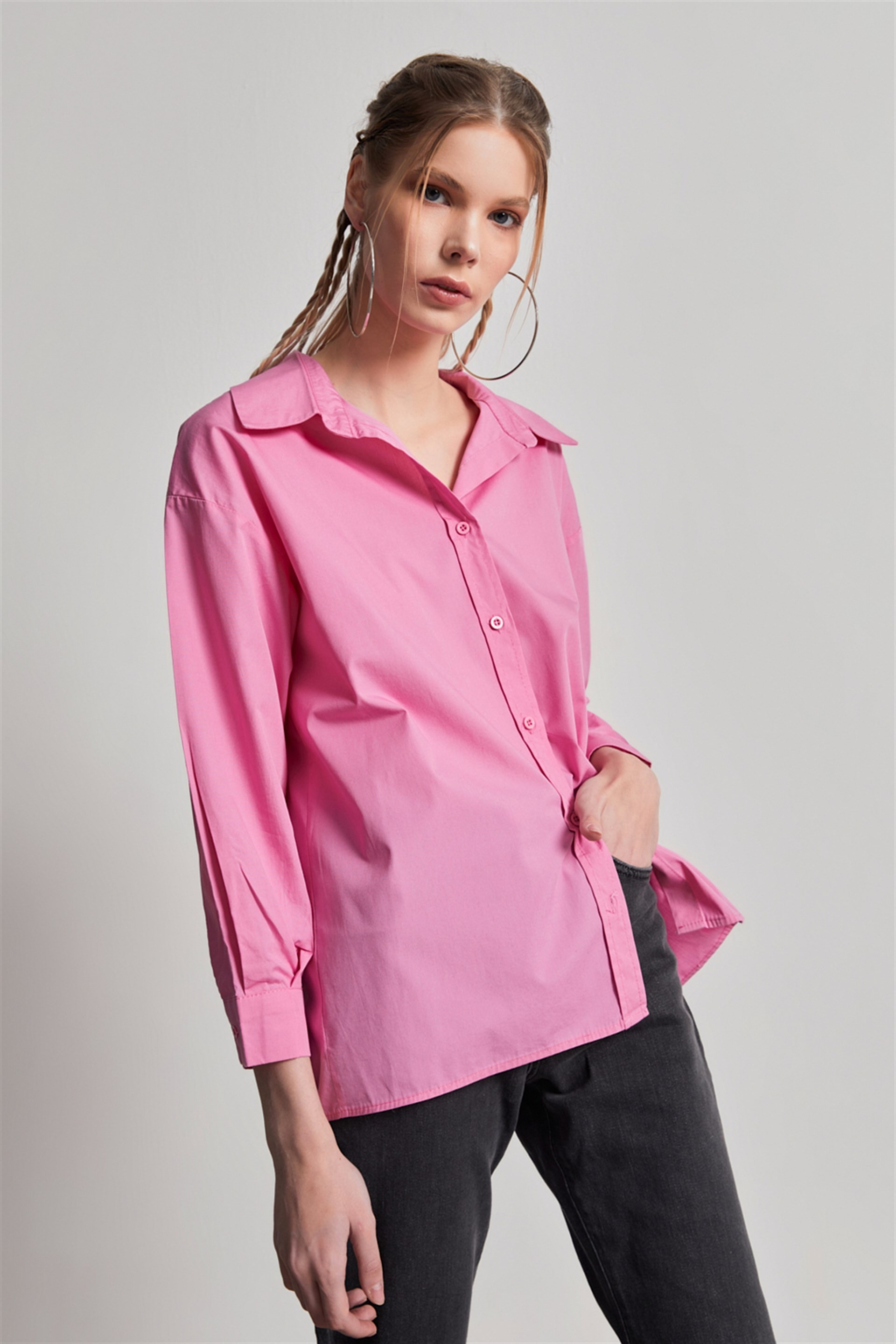 Oversize Pembe Gömlek