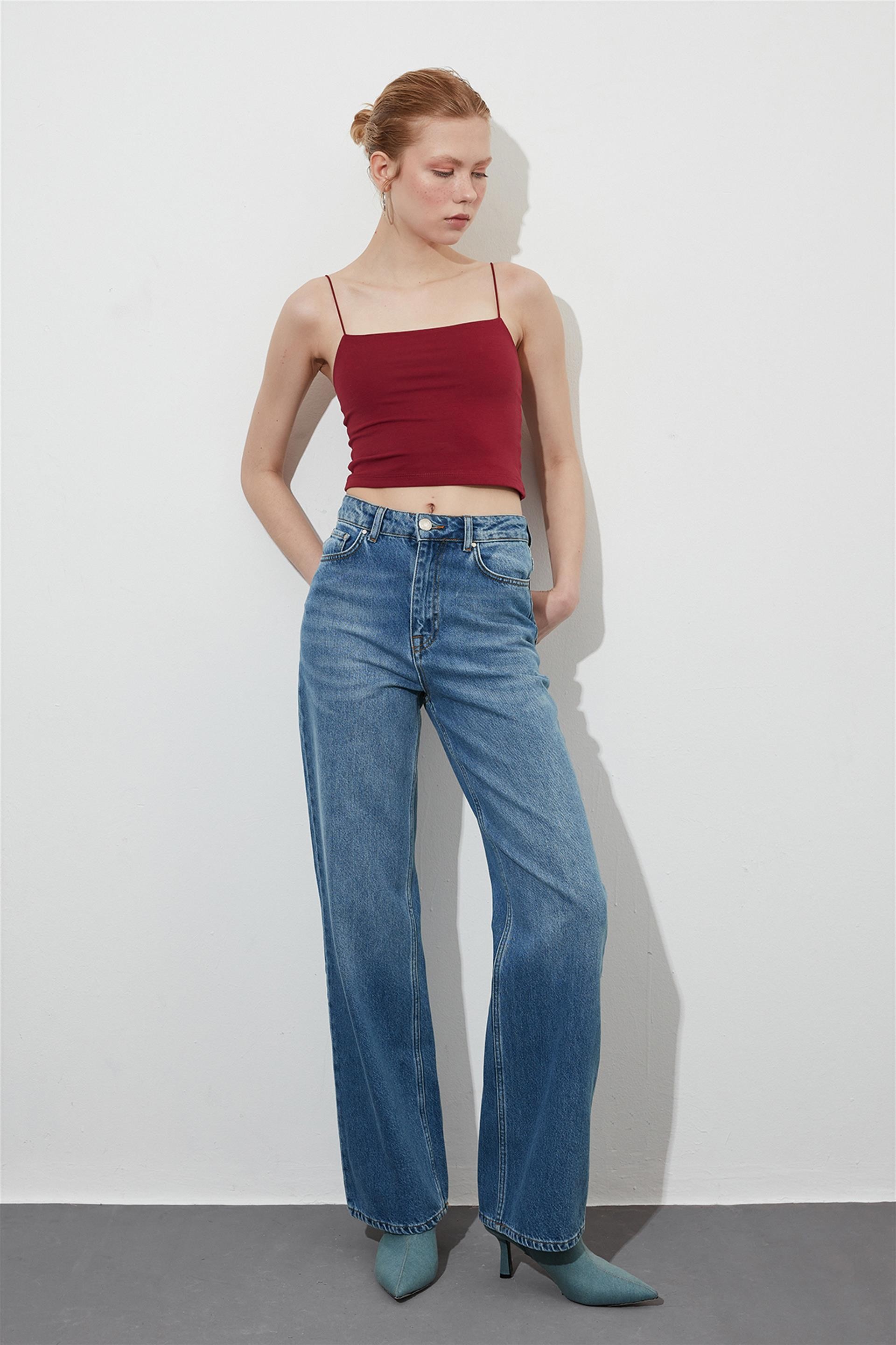 İp Askılı Bordo Crop Top