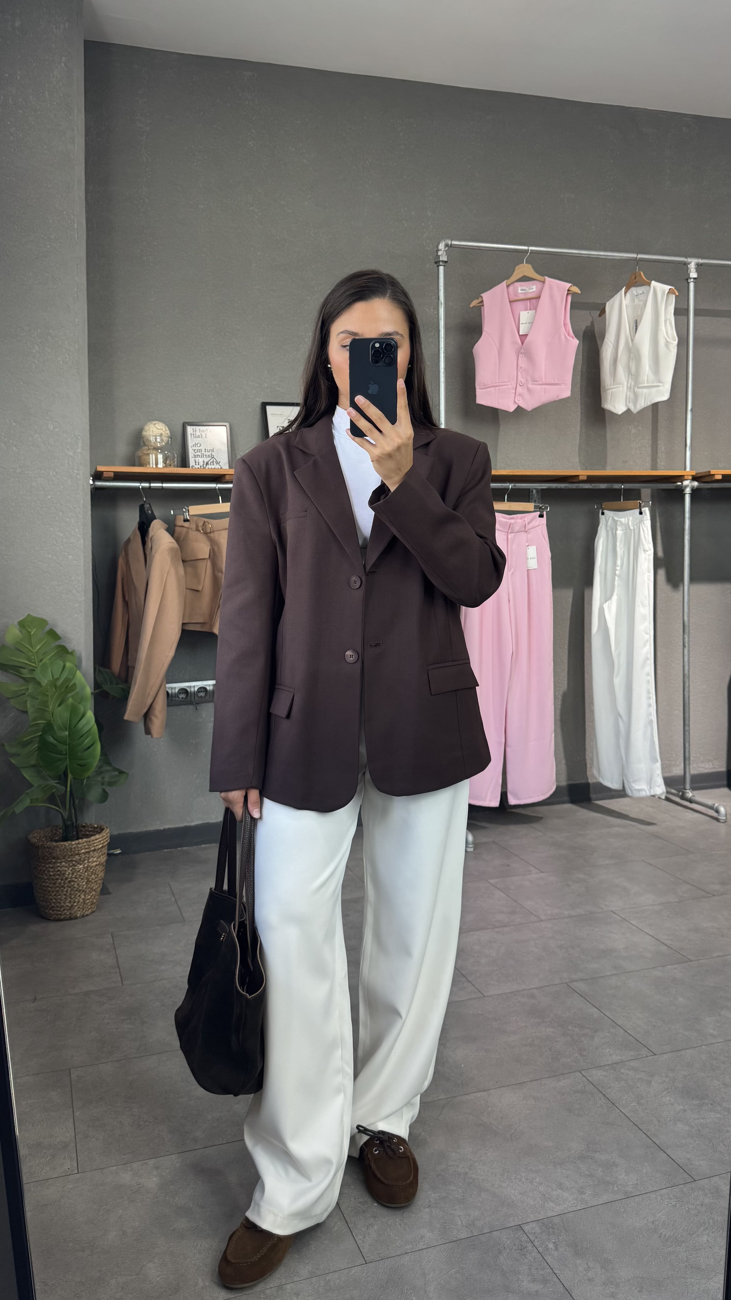 Oversize Kadın Kahve Blazer Ceket