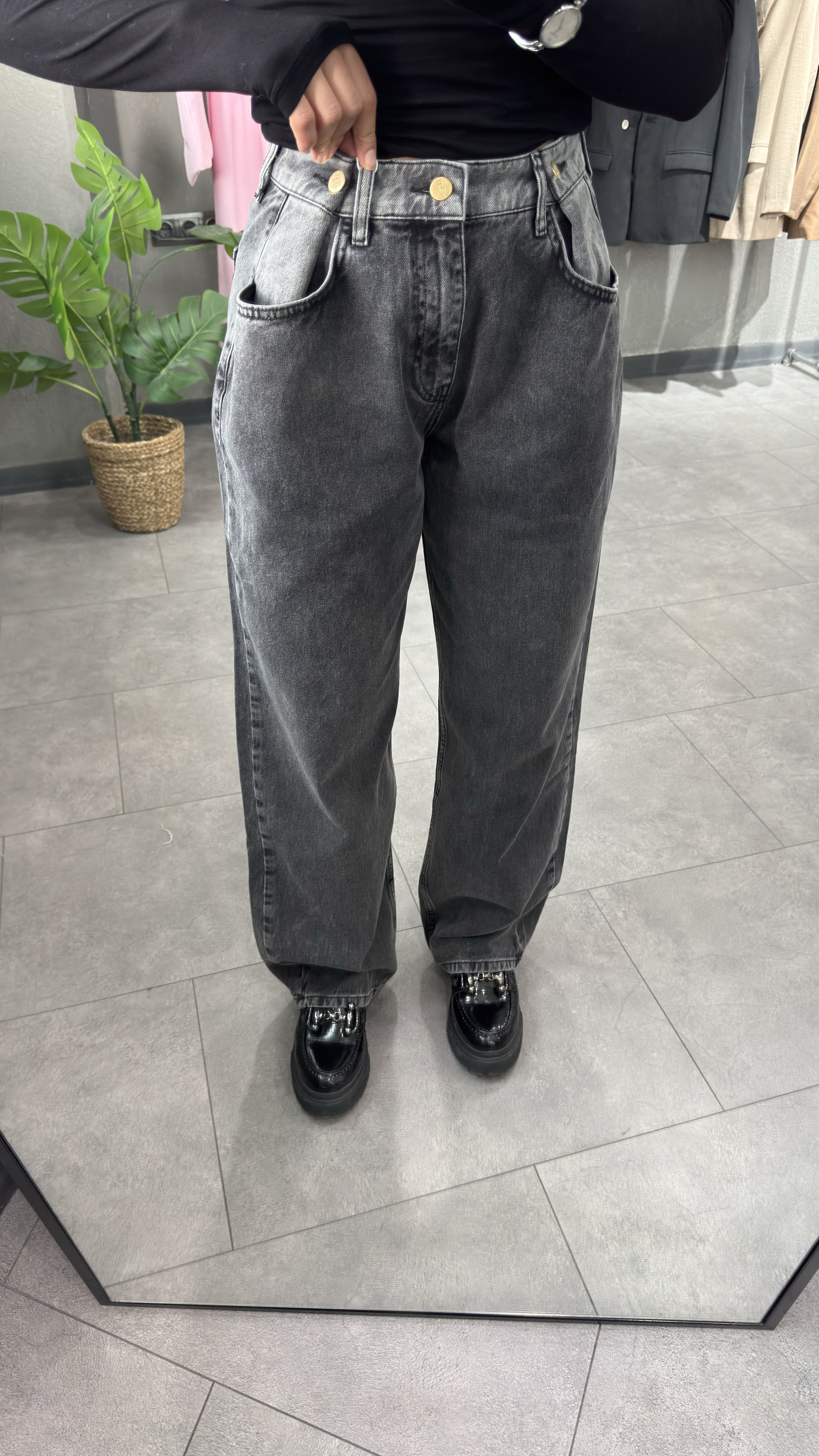Beli Düğmeli Franky Kadın Füme Jean