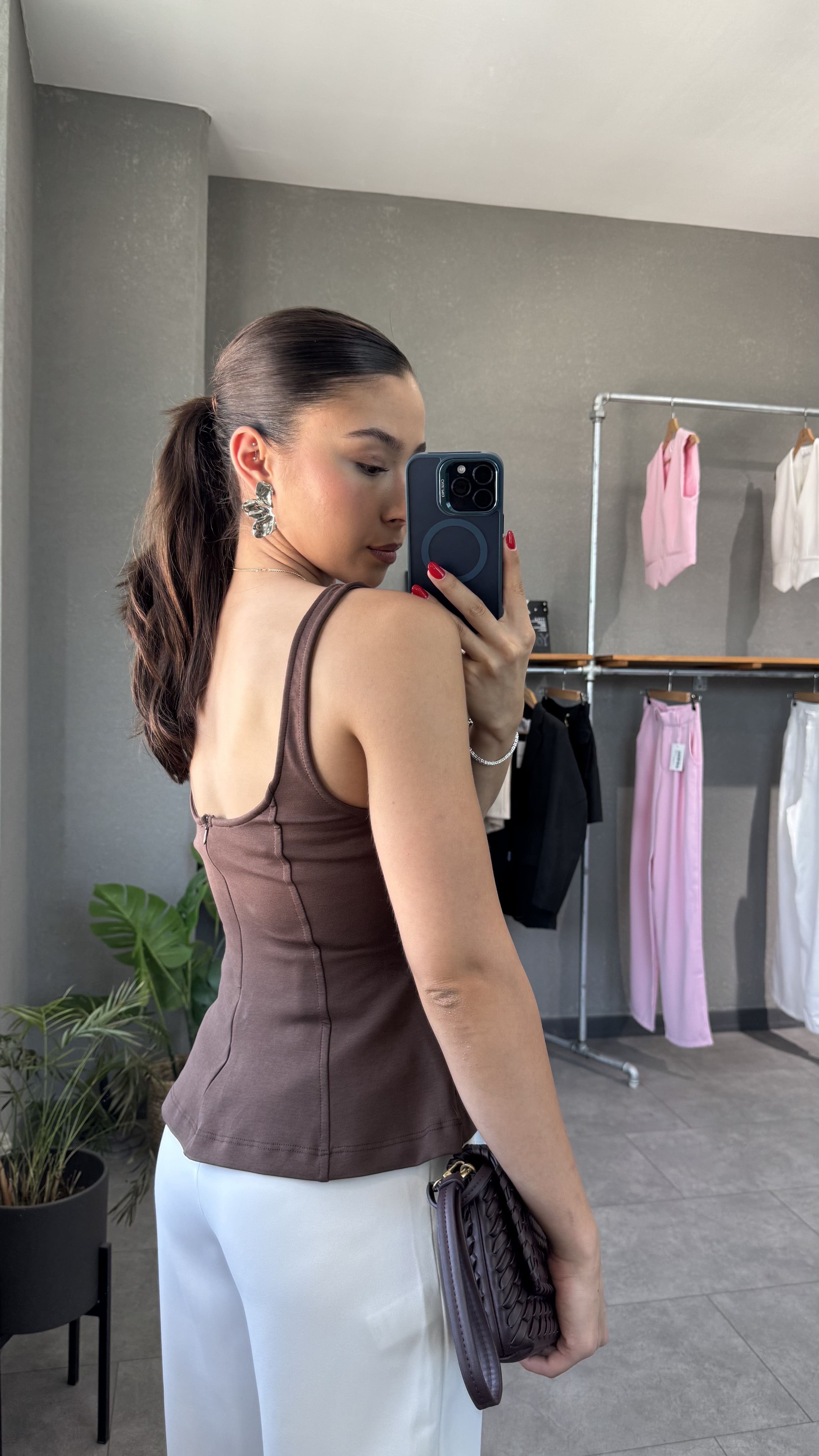 Kalın Askılı Peplum Bluz