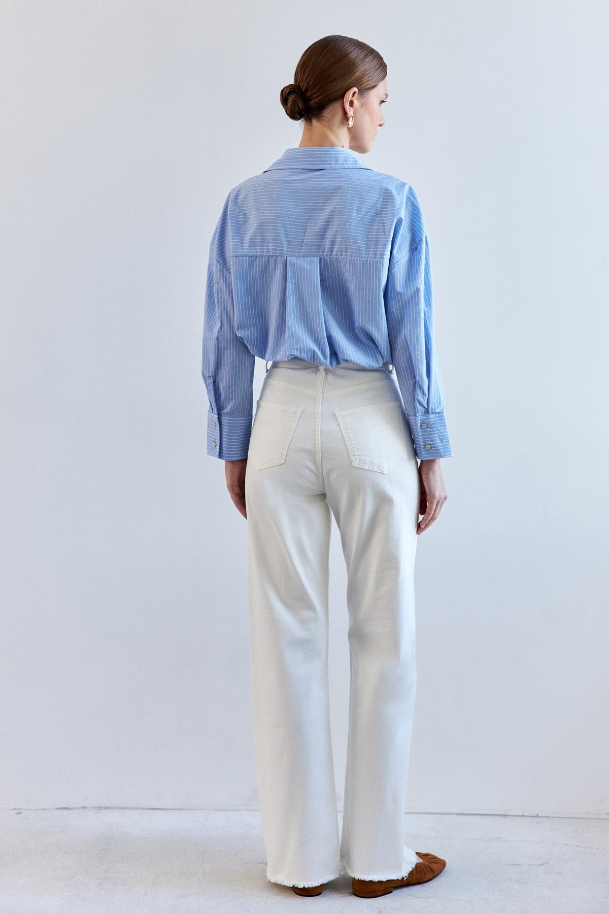 Yüksek Bel Wide Leg Ekru Kadın Jean