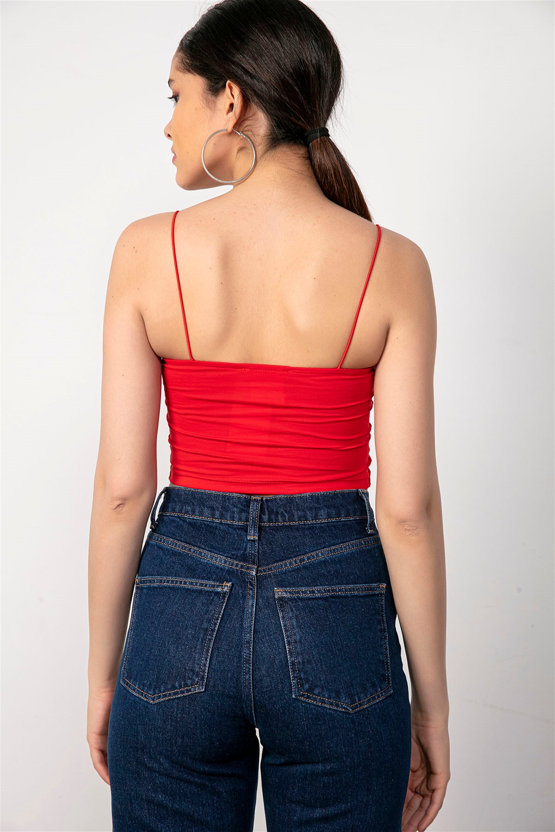 İp Askılı Kırmızı Crop Top