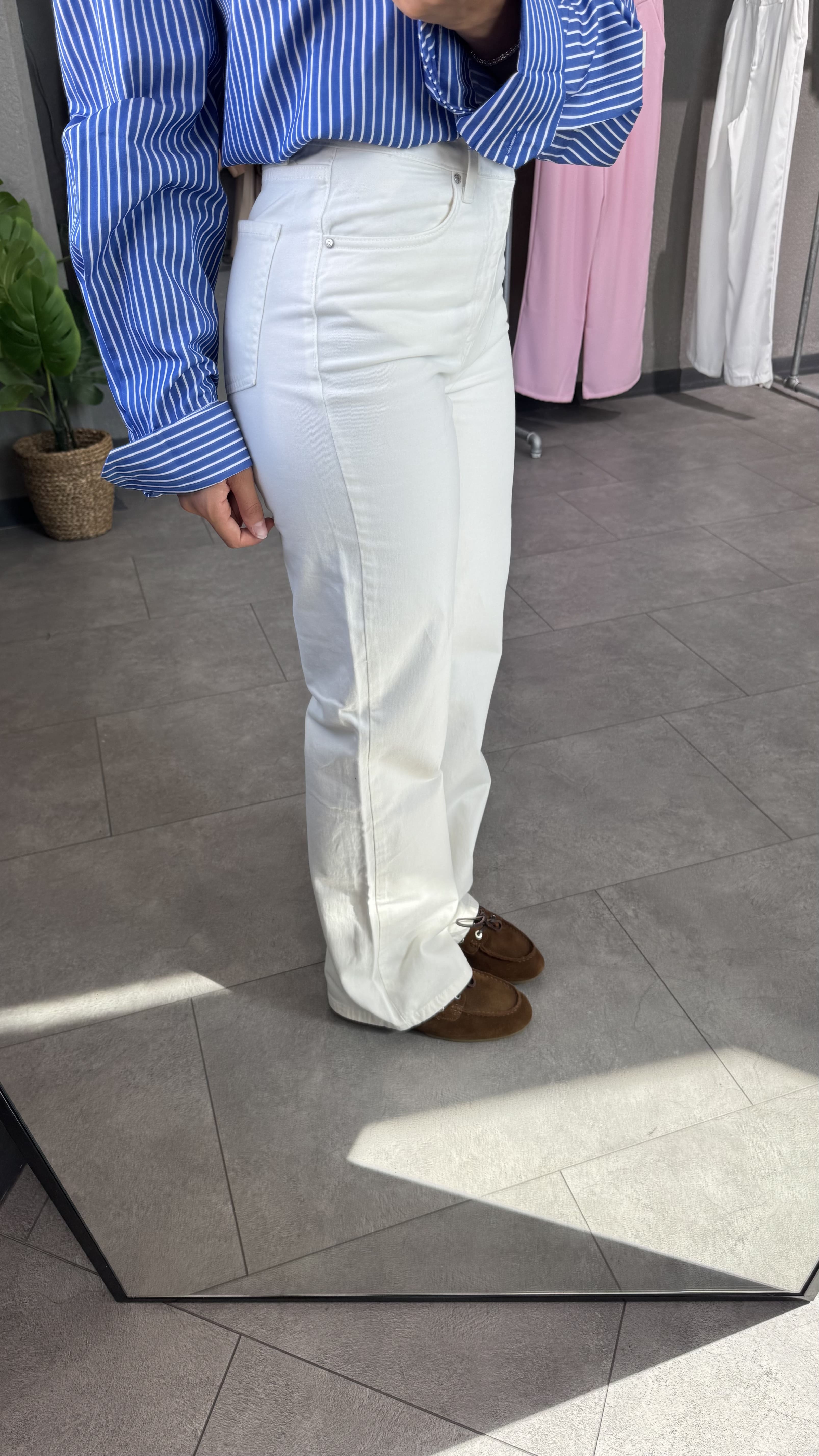 Yüksek Bel Wide Leg Beyaz Kadın Jean