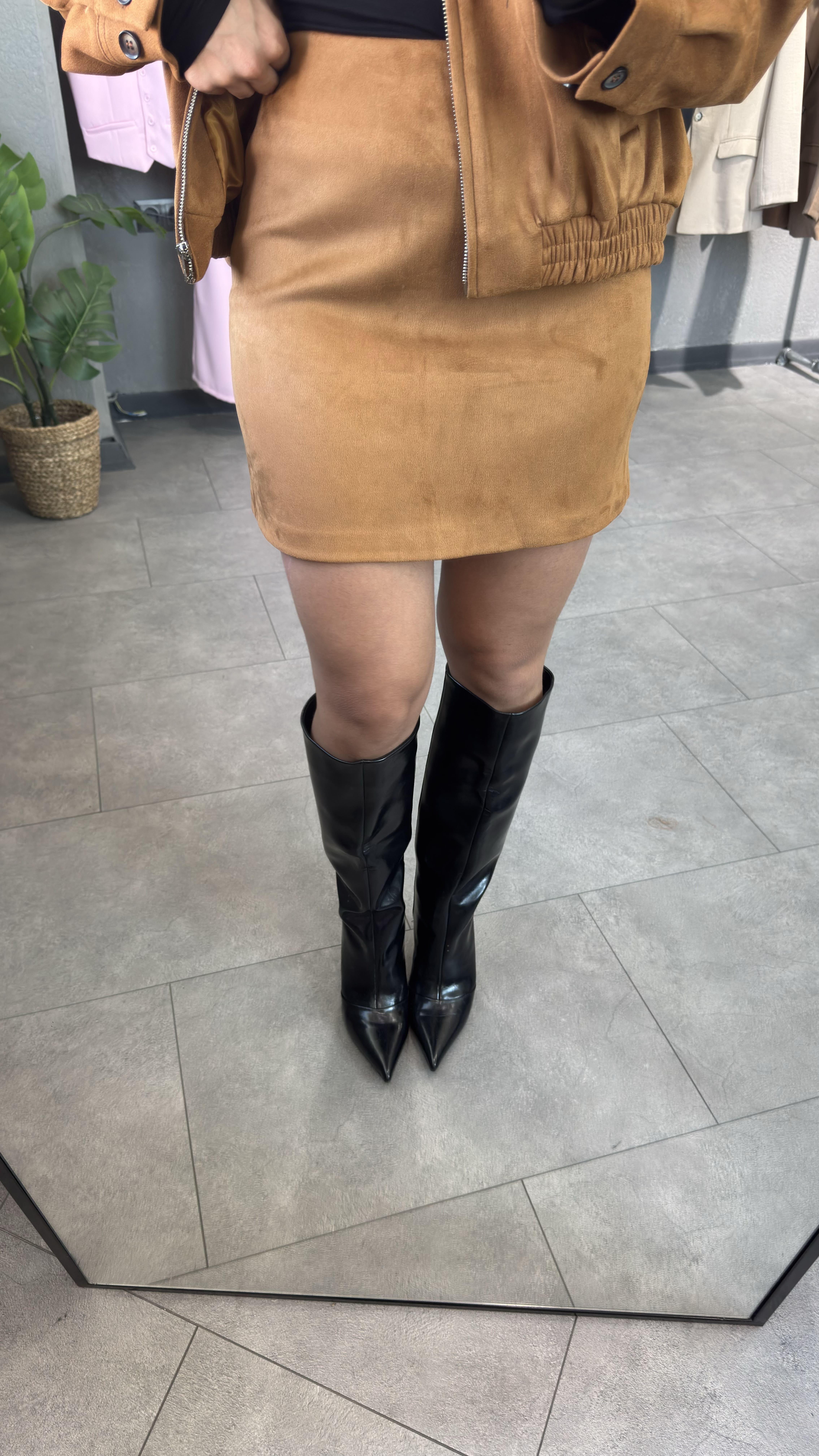 Süet Taba Kadın Mini Etek