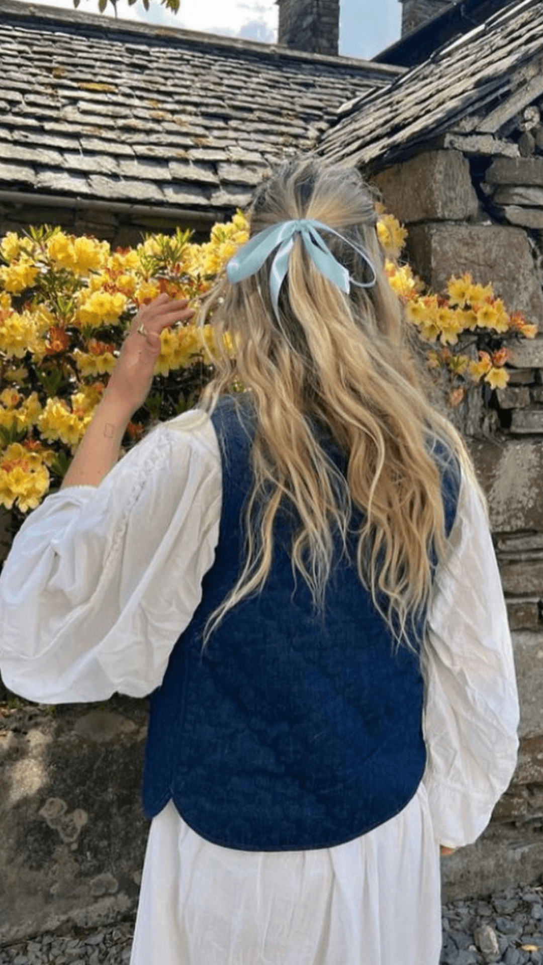 Kapitone Denim Mavi Kadın Yelek