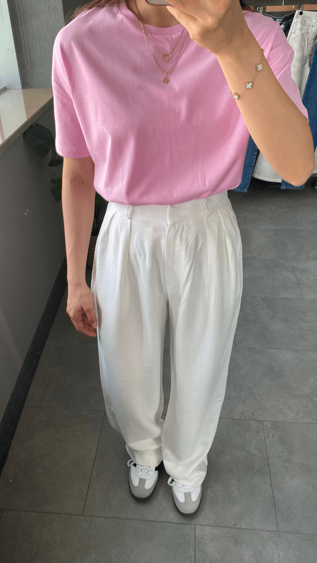 Oversize Bisiklet Yaka Pembe Kadın T-shirt
