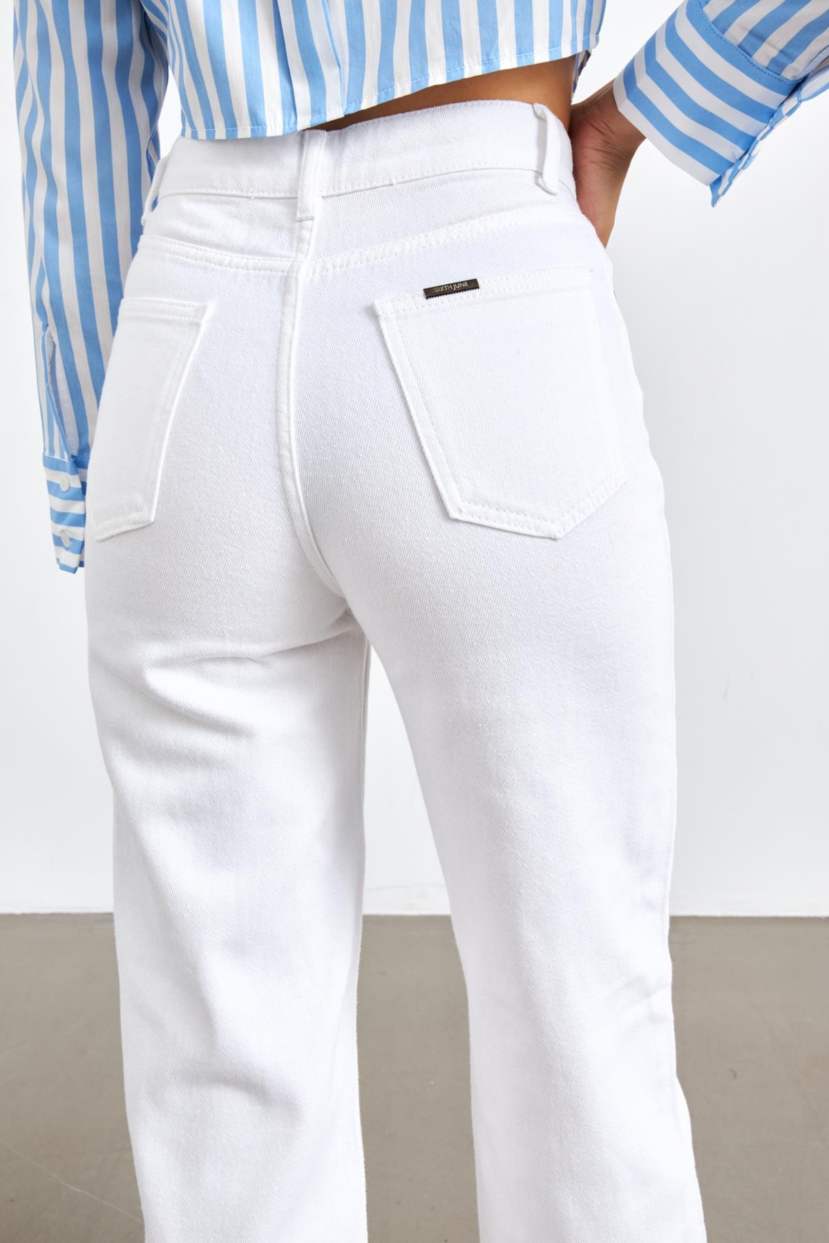Yüksek Bel Wide Leg Beyaz Kadın Jean