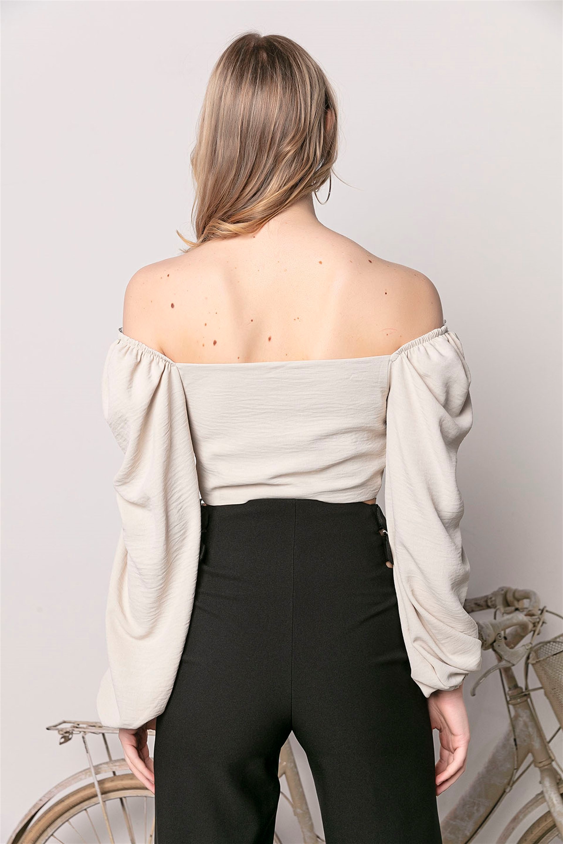 Drape Detaylı Büstiyer Bej