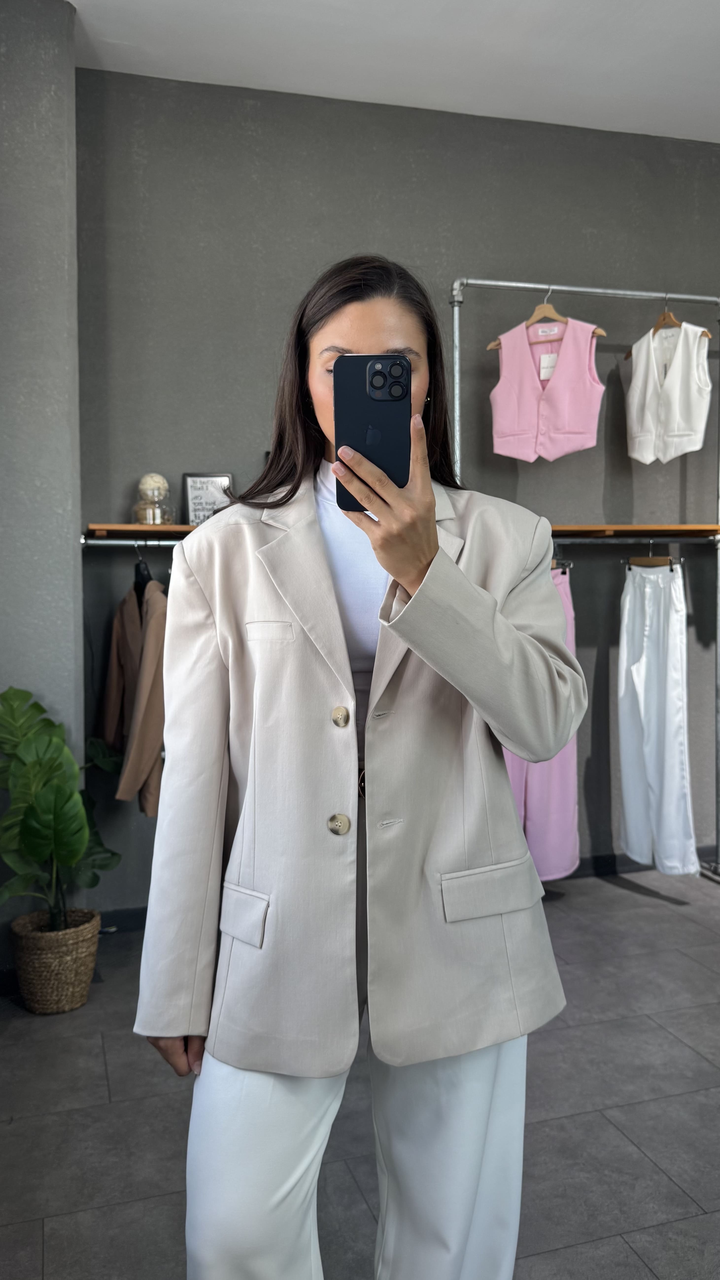 Vatkalı Oversize Taş Kadın Blazer Ceket