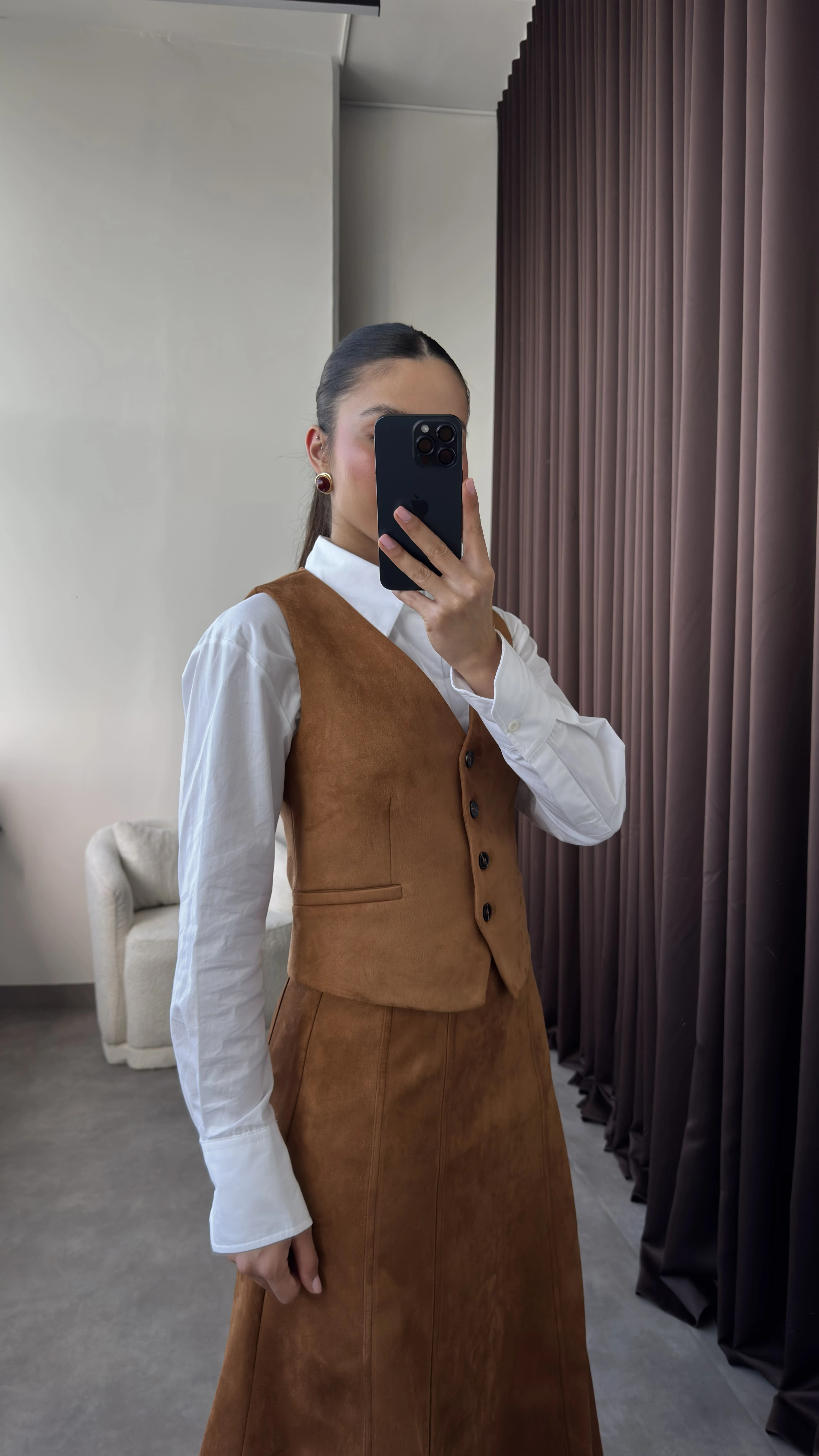 Kadın Taba Süet Yelek