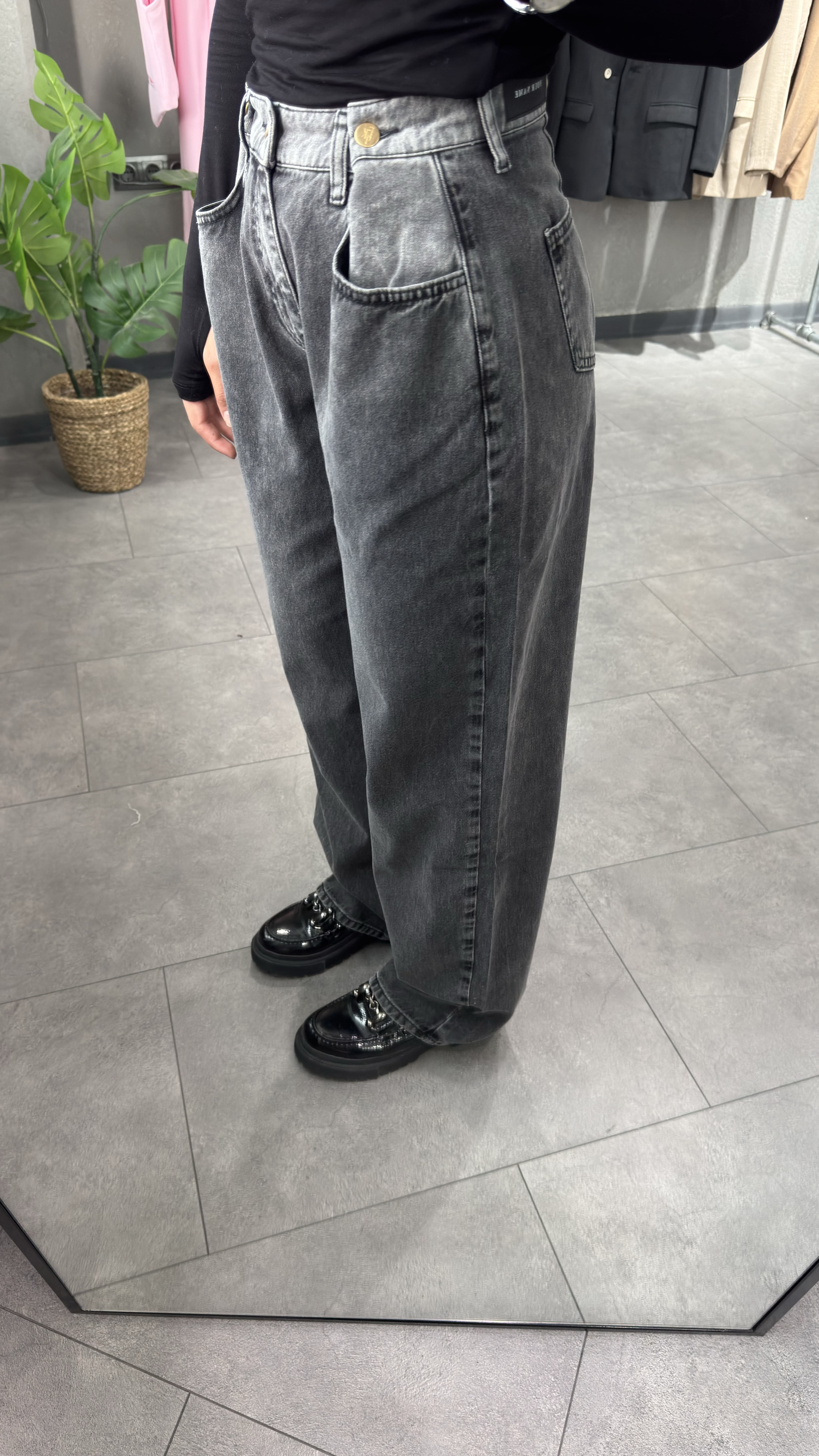 Beli Düğmeli Franky Kadın Füme Jean