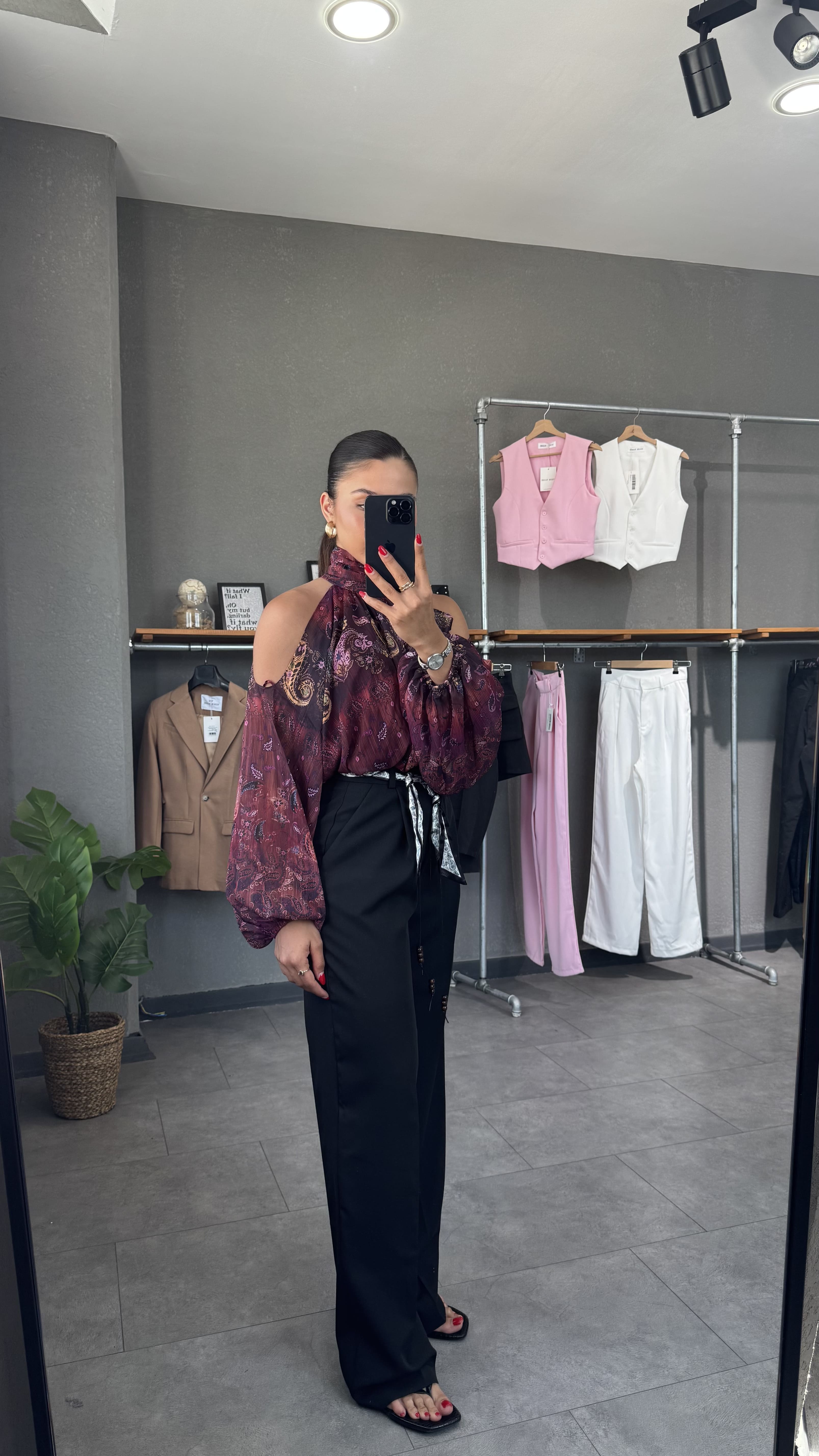 Fular kemerli Yüksek Bel Pileli Palazzo Pantolon